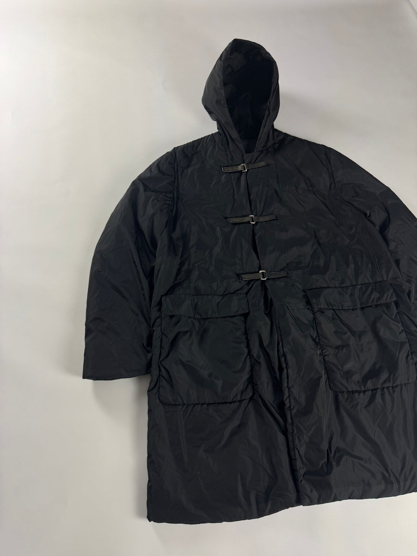 Prada Multi Strapped Belt Black Nylon Long Safari Coat FW 1999 - M