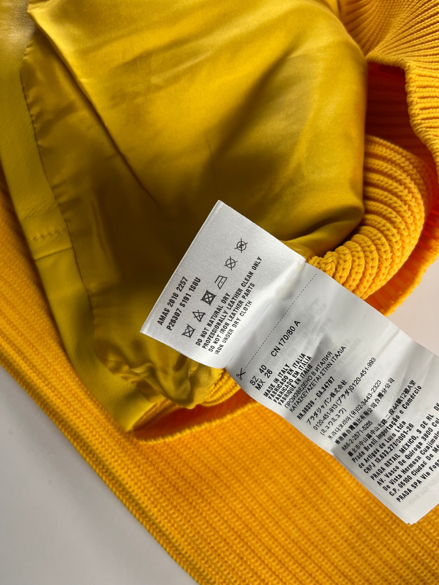 Prada Yellow Leather Ribber Turtleneck Half Zipper FW 2018 - S