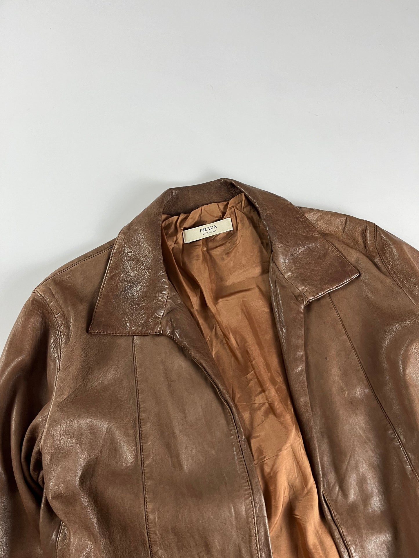 Prada Brown Soft Caramel Leather Overshirt Jacket 2000s - L