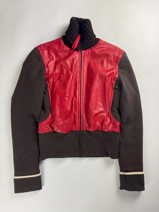 Prada Wool Hybrid Red Leather Patch Turtleneck Jacket SS 2000 - S