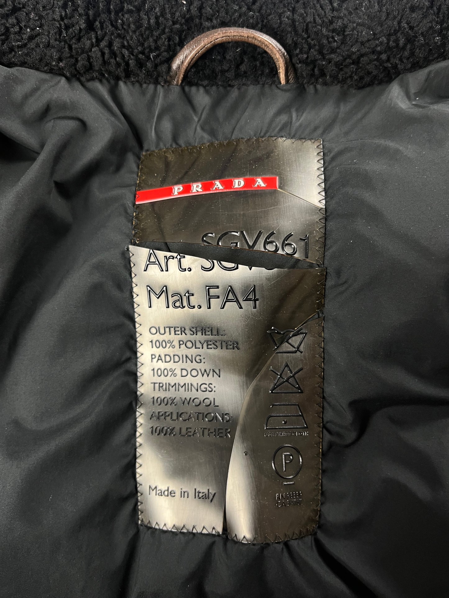 Prada Linea Rossa Patched Leather Puffer Jacket 2000s - L