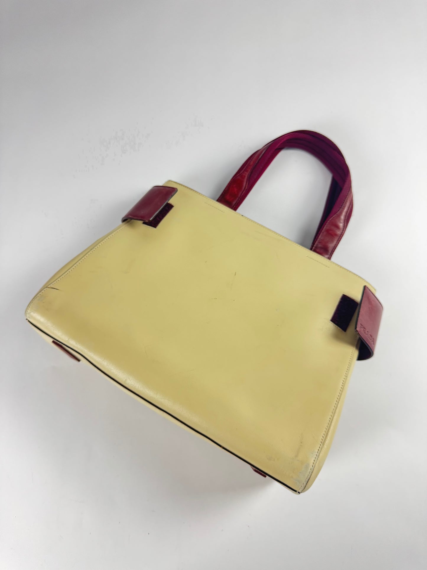 Prada Cream Double Strapped Sides City Calf Leather Bag SS 1999 - OS