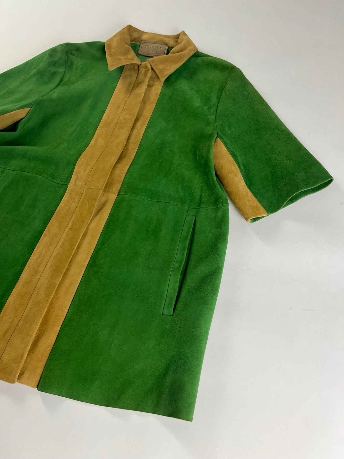 Prada Two Tones Suede Leather Short Sleeve Bowling Shirt Jacket SS 2013 - M
