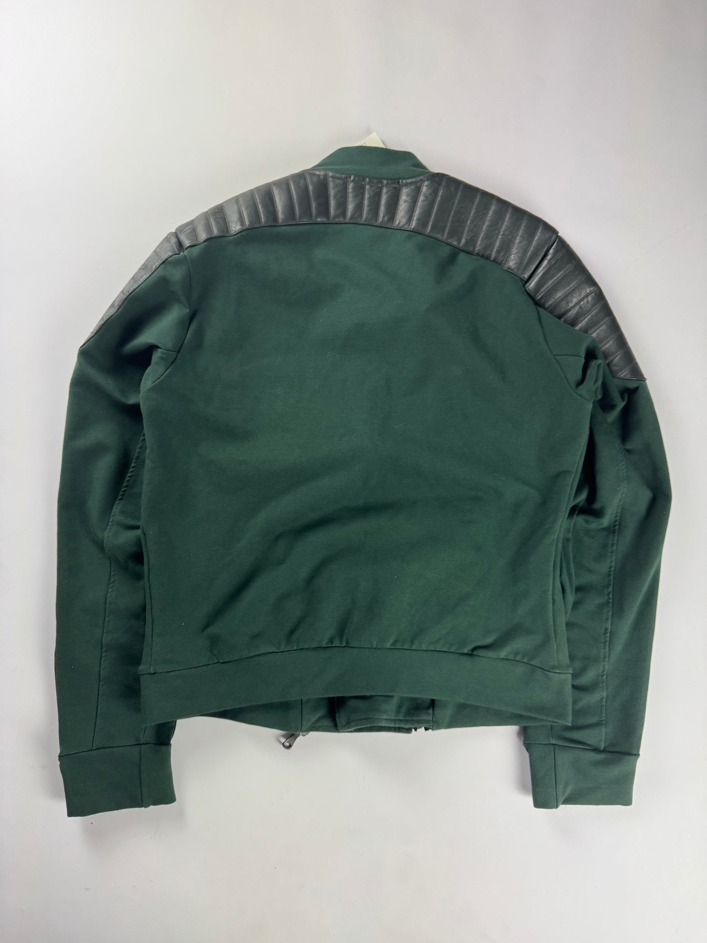 Pierre Balmain Leather Padded Shoulder Double Side Zip Green Biker Jacket - M