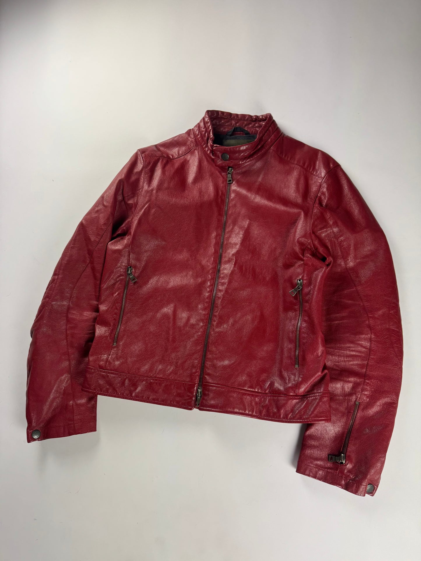 Prada Padded Elbows Red Leather Motor Jacket SS 2000 - M
