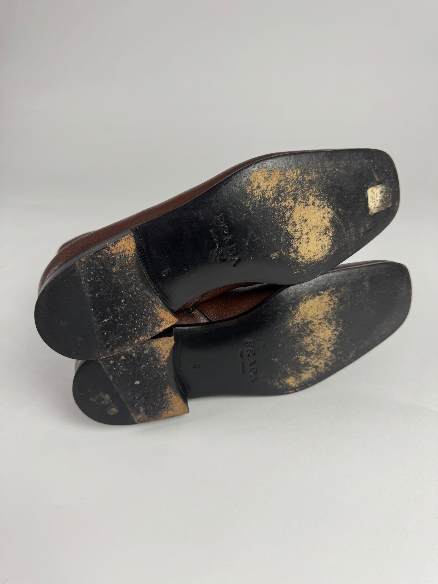 Prada Brown Square Toe Leather Boots FW 2000 - 41 EU