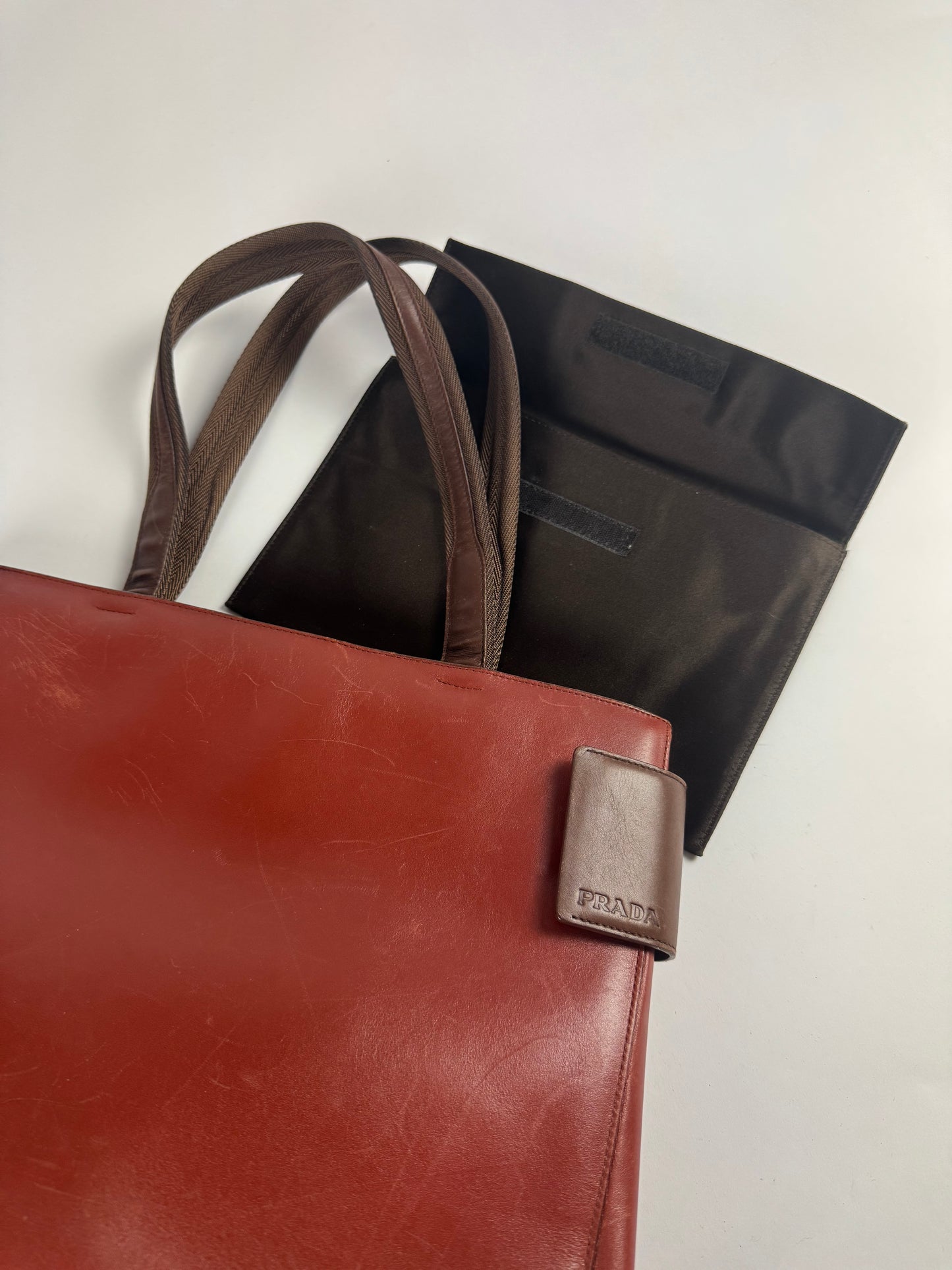 Prada Brown Double Strapped Sides City Calf Leather Bag SS 1999 - OS