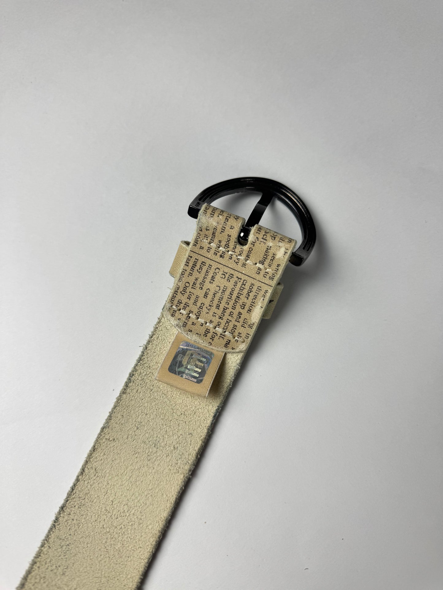 John Galliano Cream Waxed Leather Newspaper Belt 2000s - 85 CM