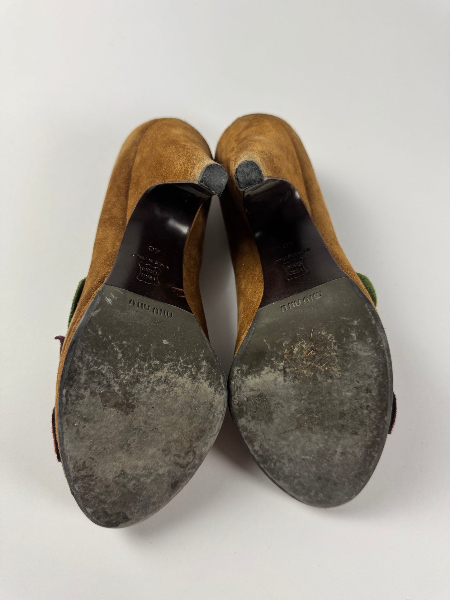 Miu Miu Floral Brown Suede Heels 1990s - 40 IT/41 EU