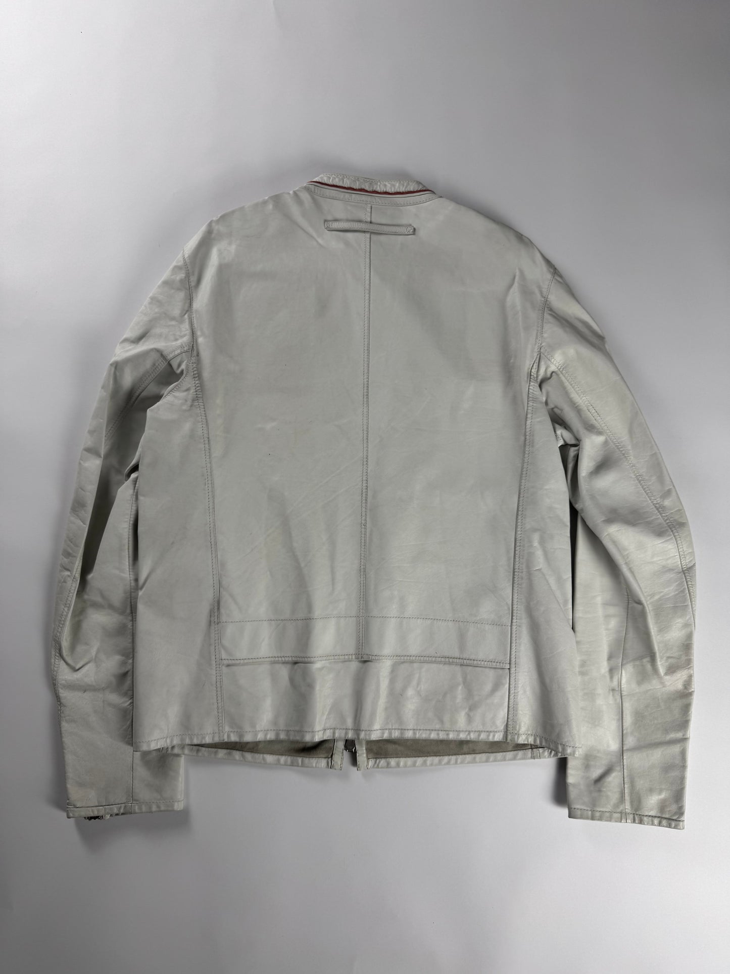 Prada Motolight White Light Leather Moto Jacket 2000s - L