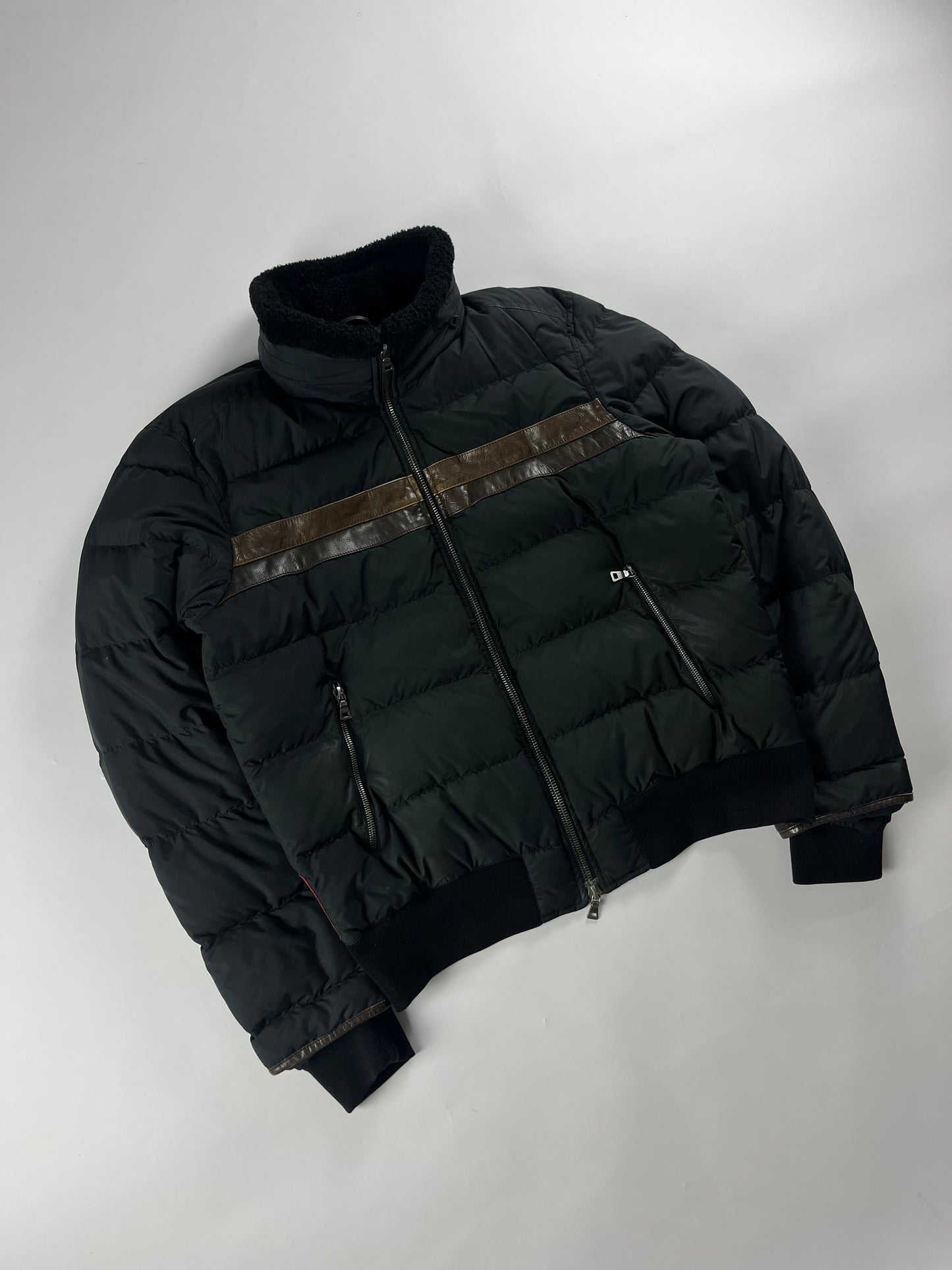 Prada Linea Rossa Patched Leather Puffer Jacket 2000s - L