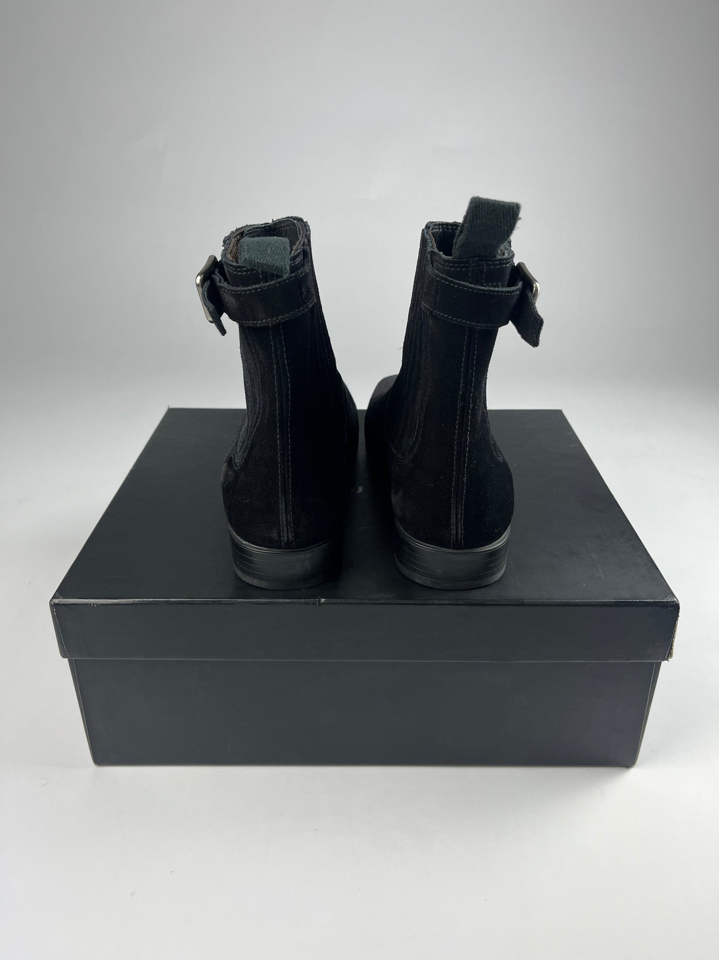 Miu Miu Chelsea Belted Black Suede Boots 2000s - 41 EU