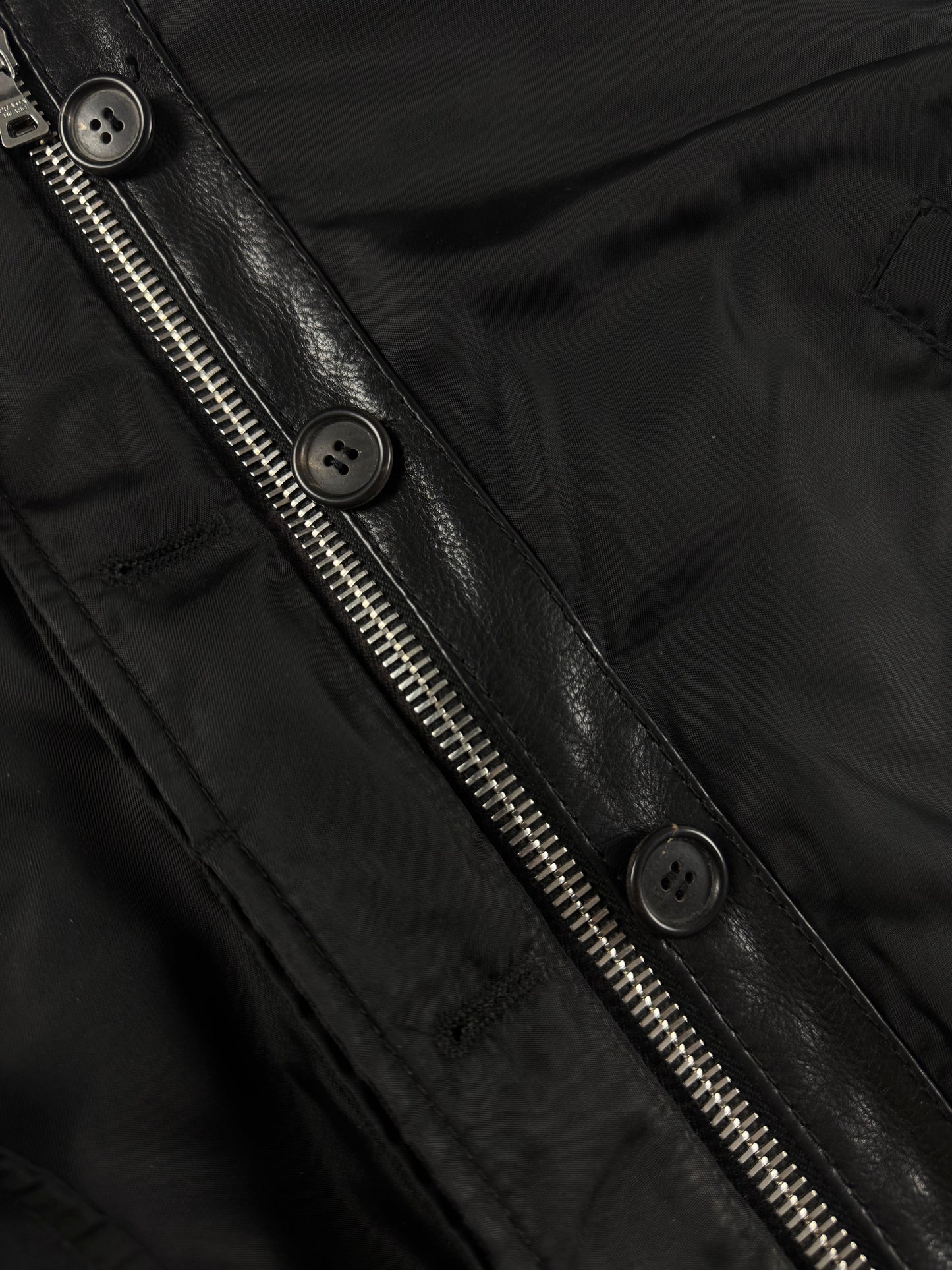 Prada Leather Sleeves Belted Collar Pilot Jacket 2000s - S