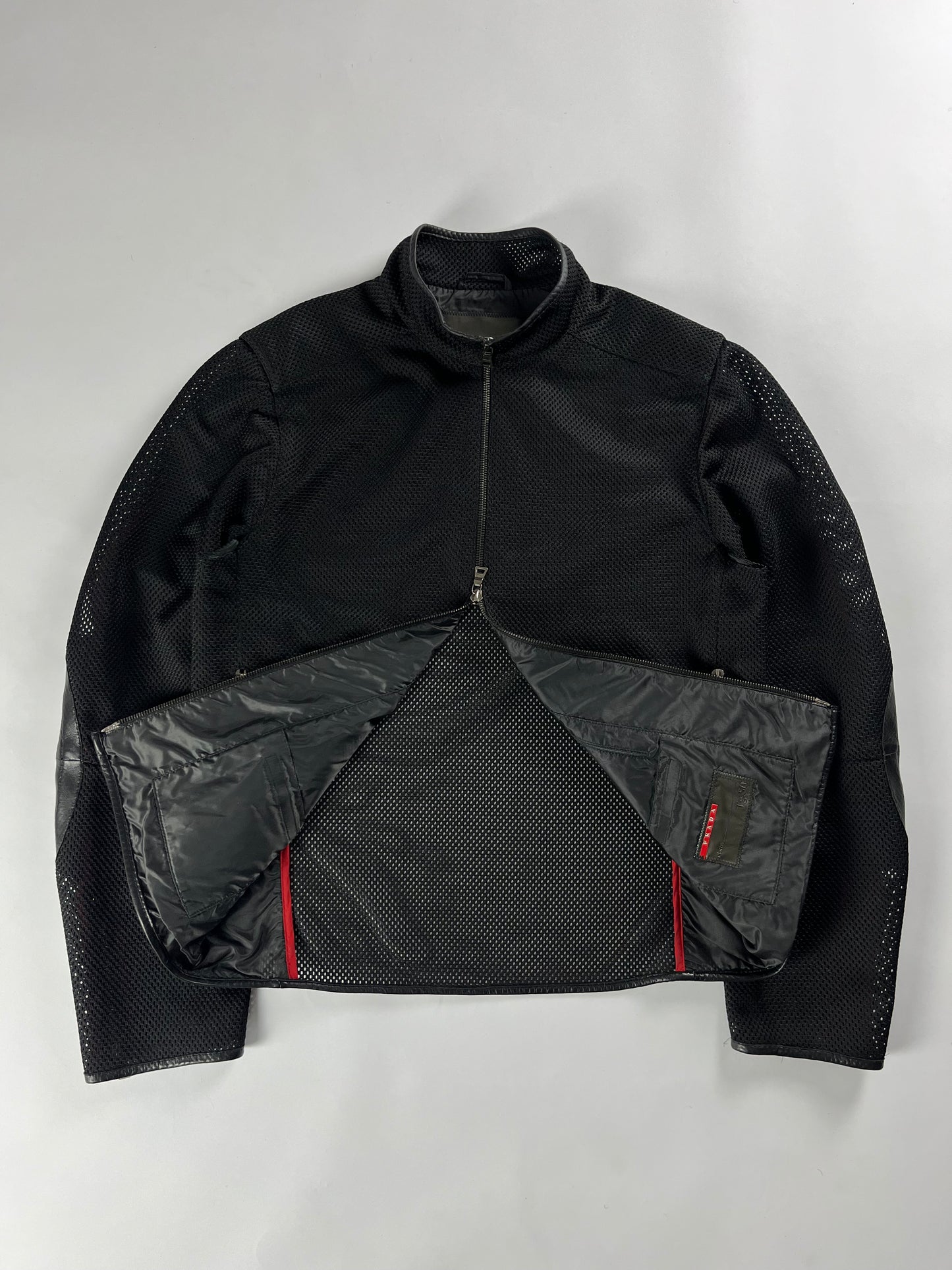 Prada Mesh Leather Patch Elbows Moto Jacket SS 2000 - M