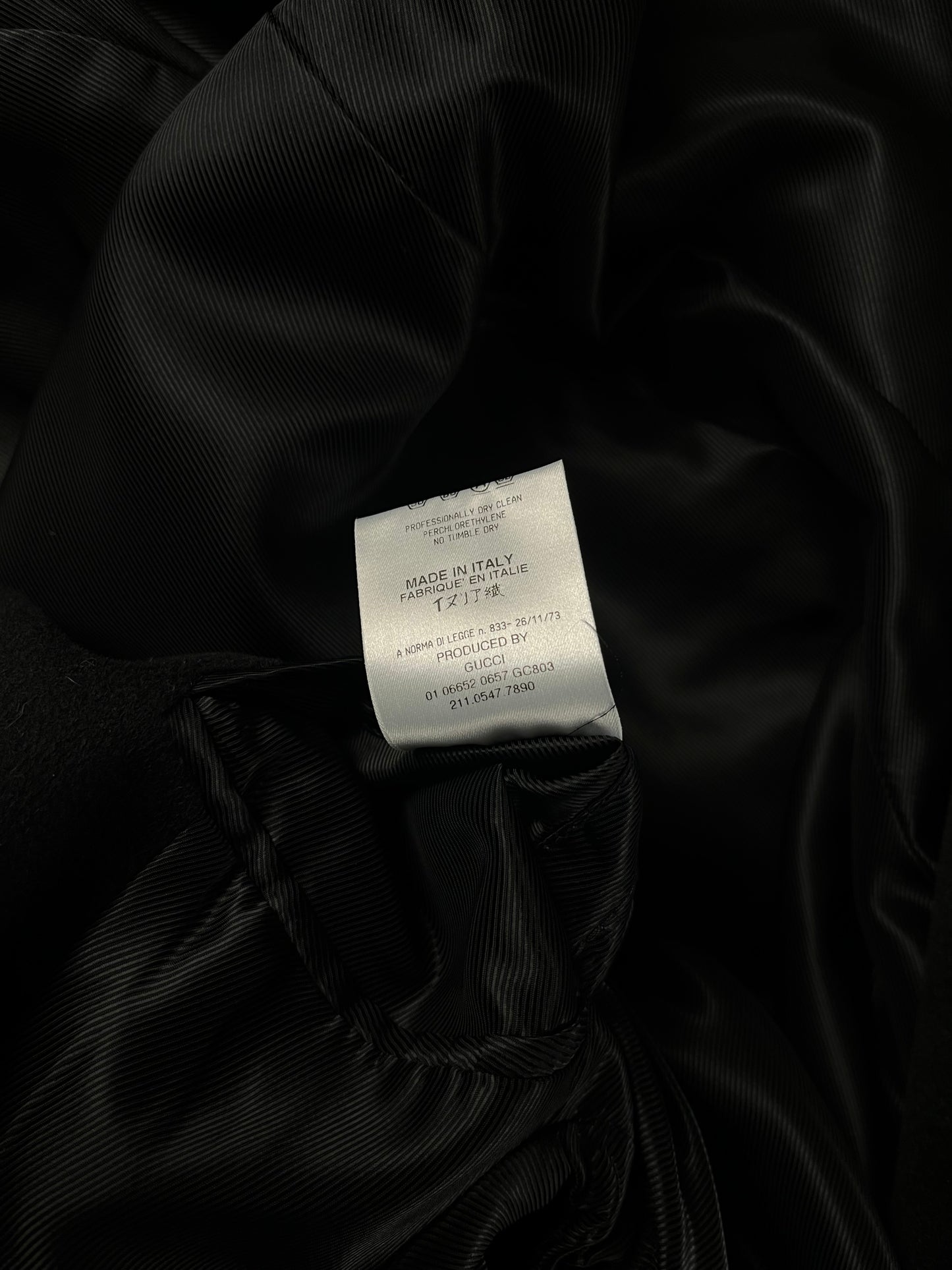 Gucci Black Leather Trimmed Asymmetric Zipper Coat FW 2001 - XS