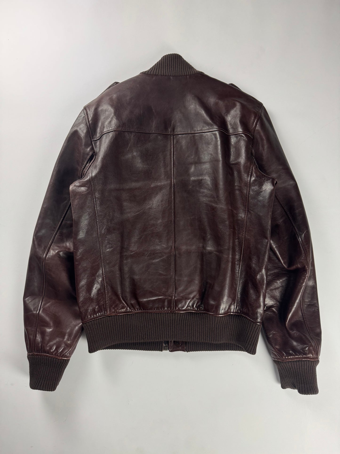 Prada Marlboro Brown Multi Pocket Leather Bomber Jacket FW 2008 - M