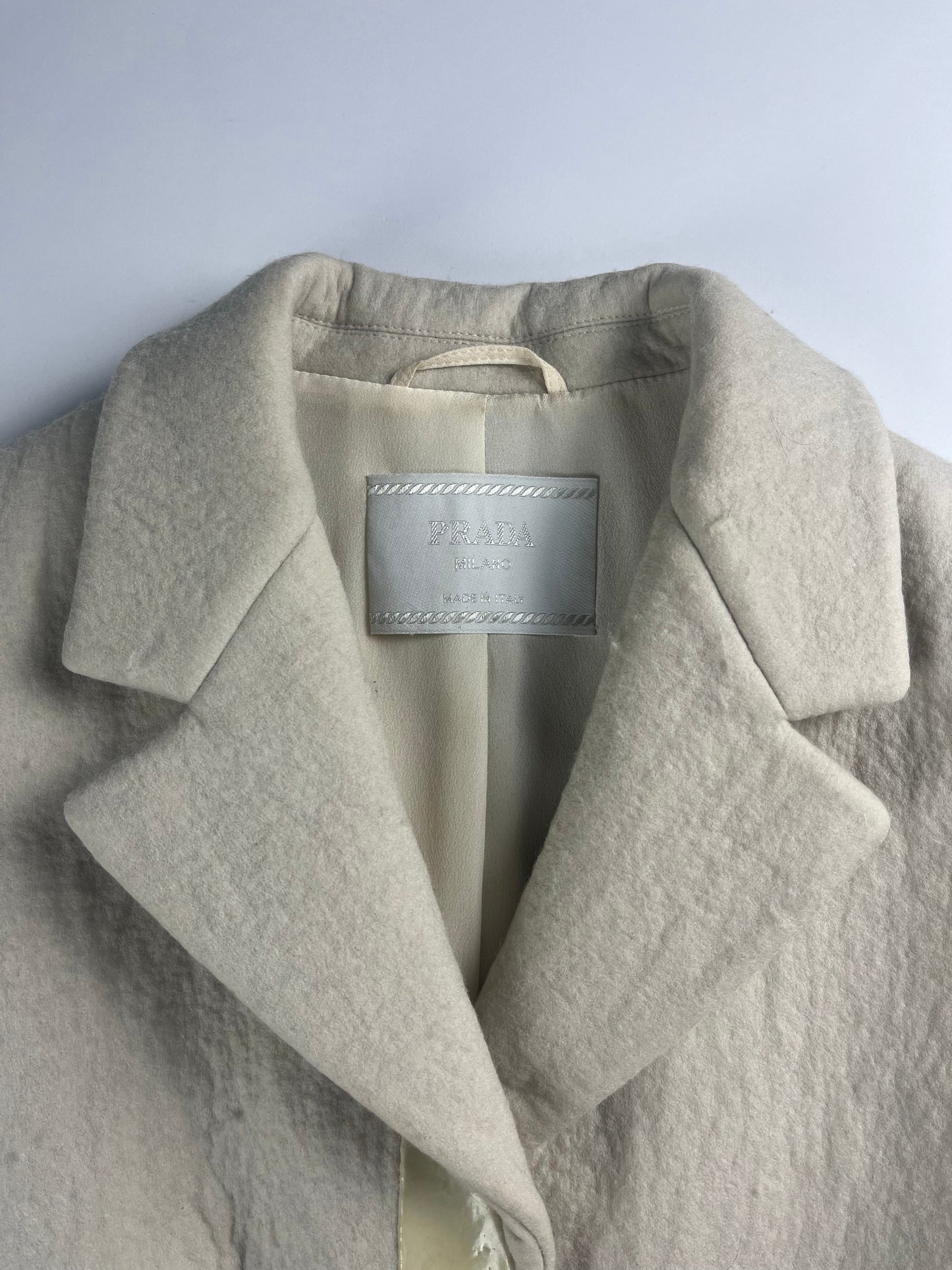 Prada Cream White Wool Double Breasted Wool Coat FW 1998 - S