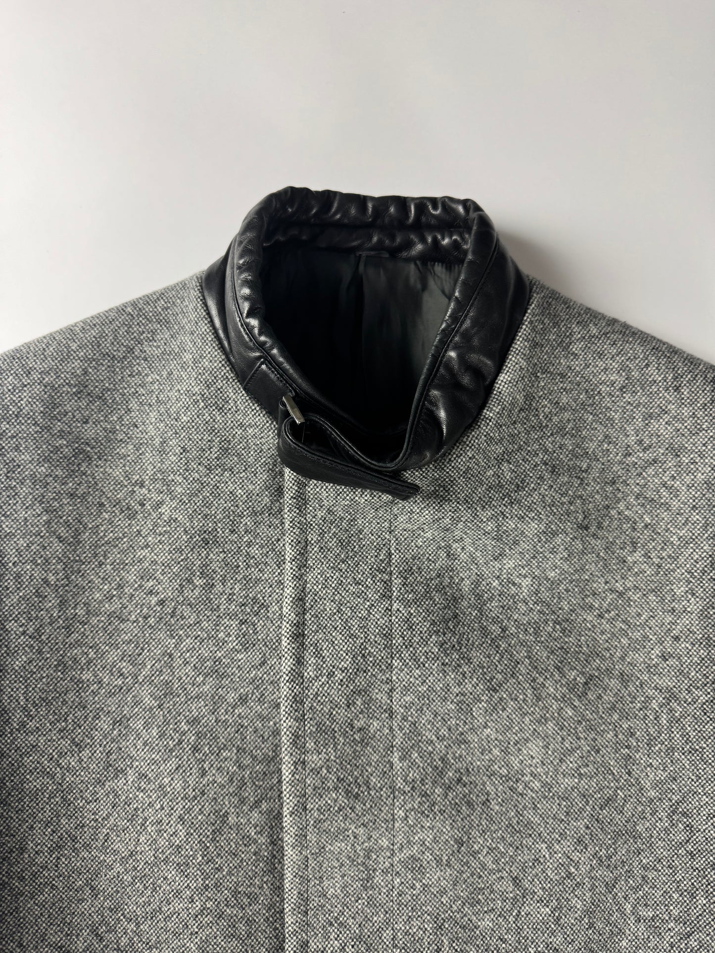 Gucci Grey Wool Leather Belt Collar Long Coat FW 2000 - M
