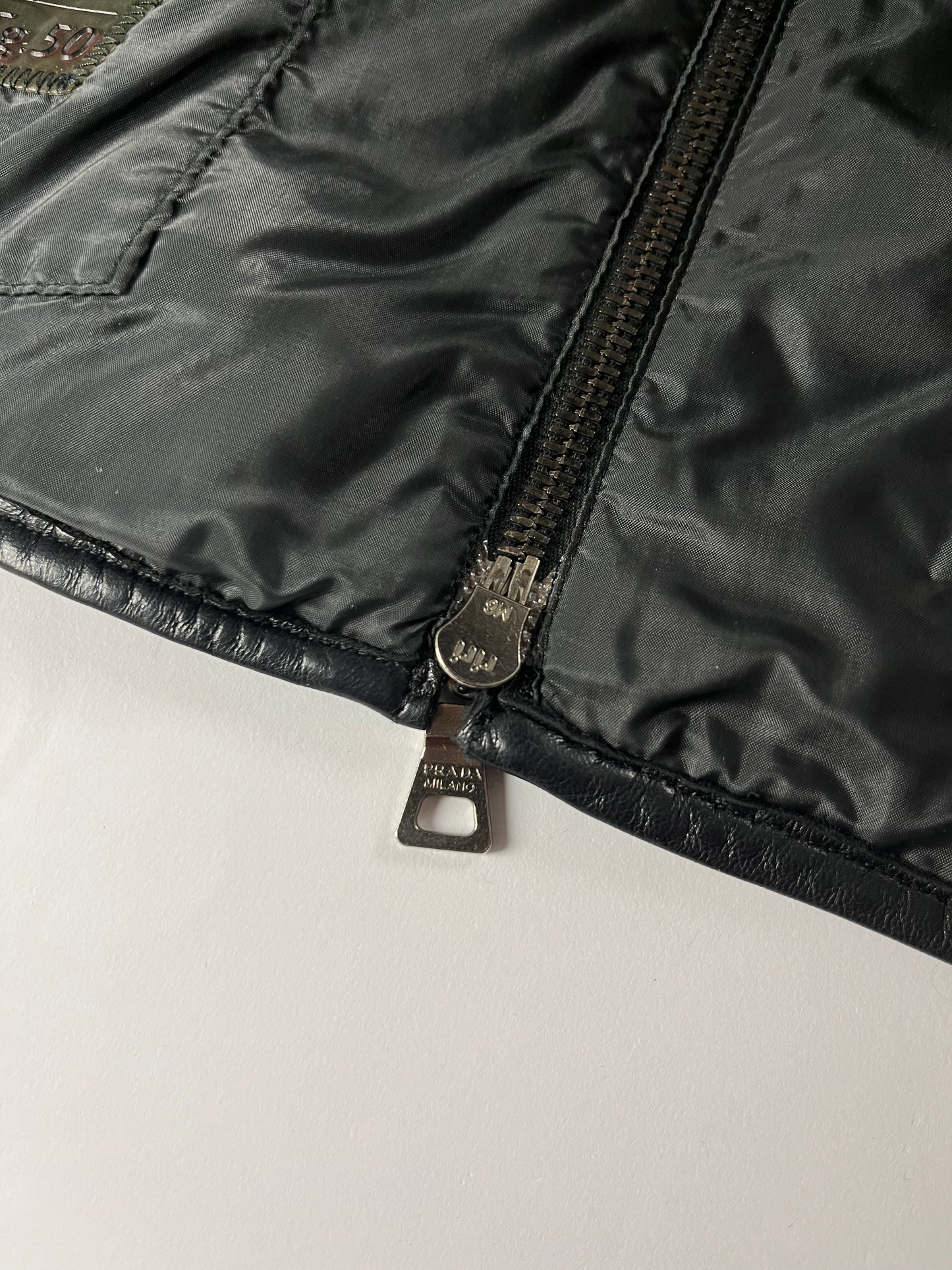 Prada Mesh Leather Patch Elbows Moto Jacket SS 2000 - M