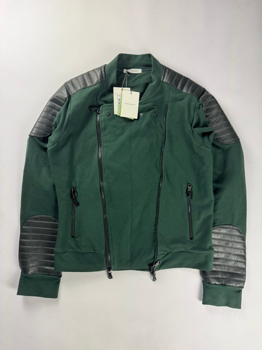 Pierre Balmain Leather Padded Shoulder Double Side Zip Green Biker Jacket - M