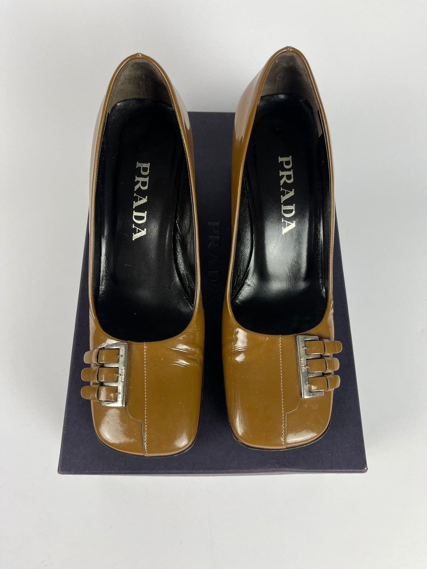 Prada Bright Leather Camel Heels 1990s - 37 IT/38 EU