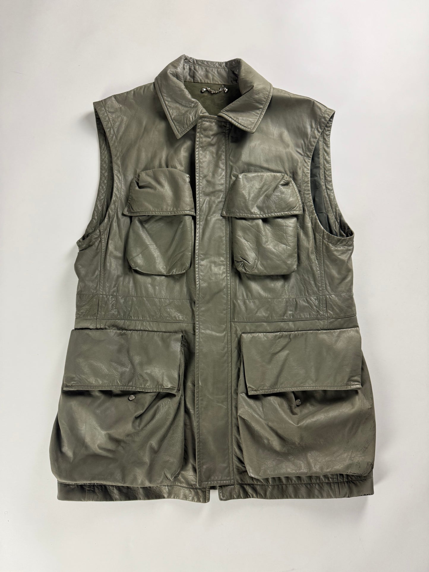 Louis Vuitton Sample Utility Army Calfskin Leather Kaki Sleeveless Jacket FW 2016 - M
