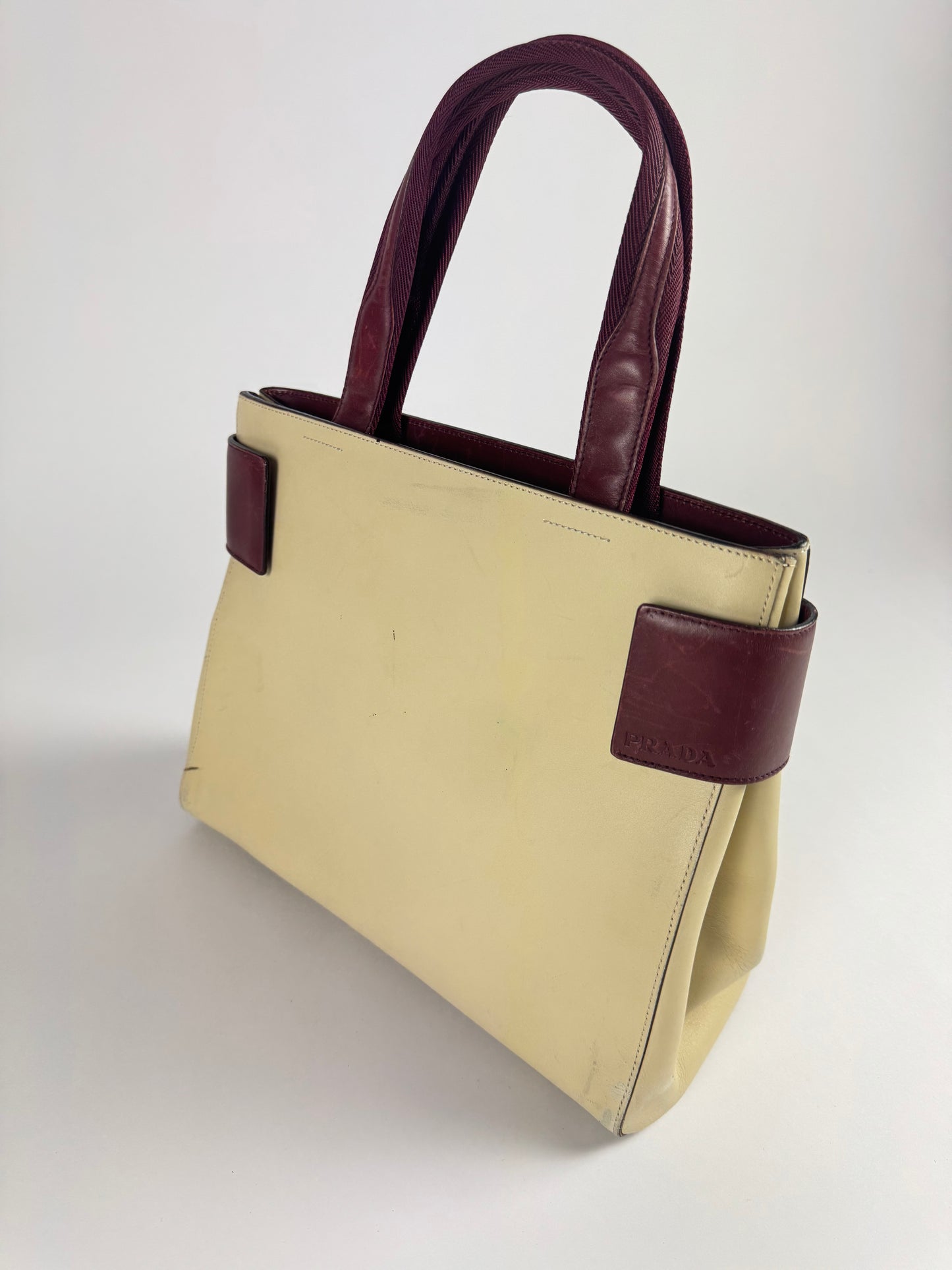 Prada Cream Double Strapped Sides City Calf Leather Bag SS 1999 - OS