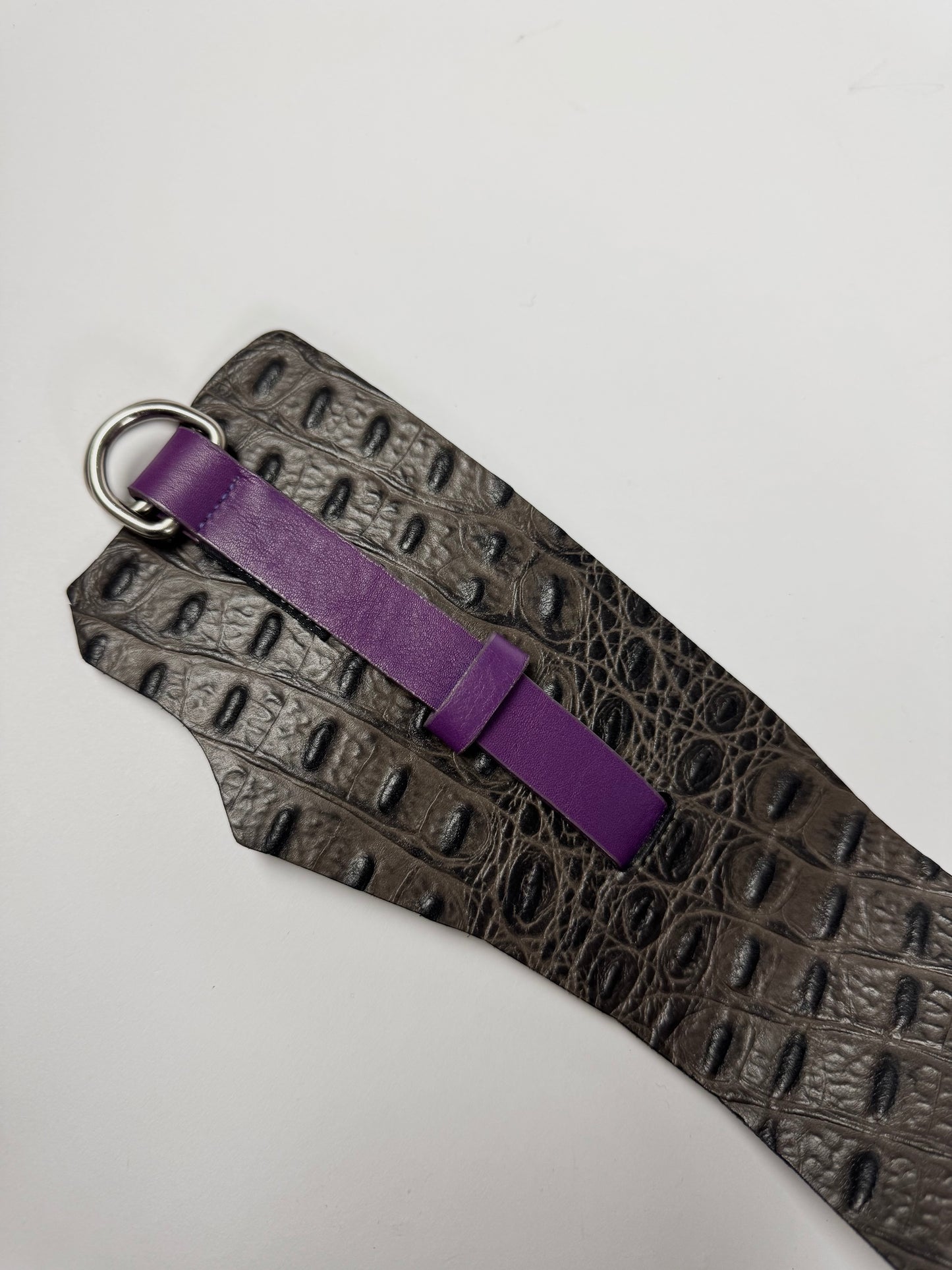 Just Cavalli Dark Brown Crocodile Embossed Purple Strap Leather Corset Belt 2000s - OS