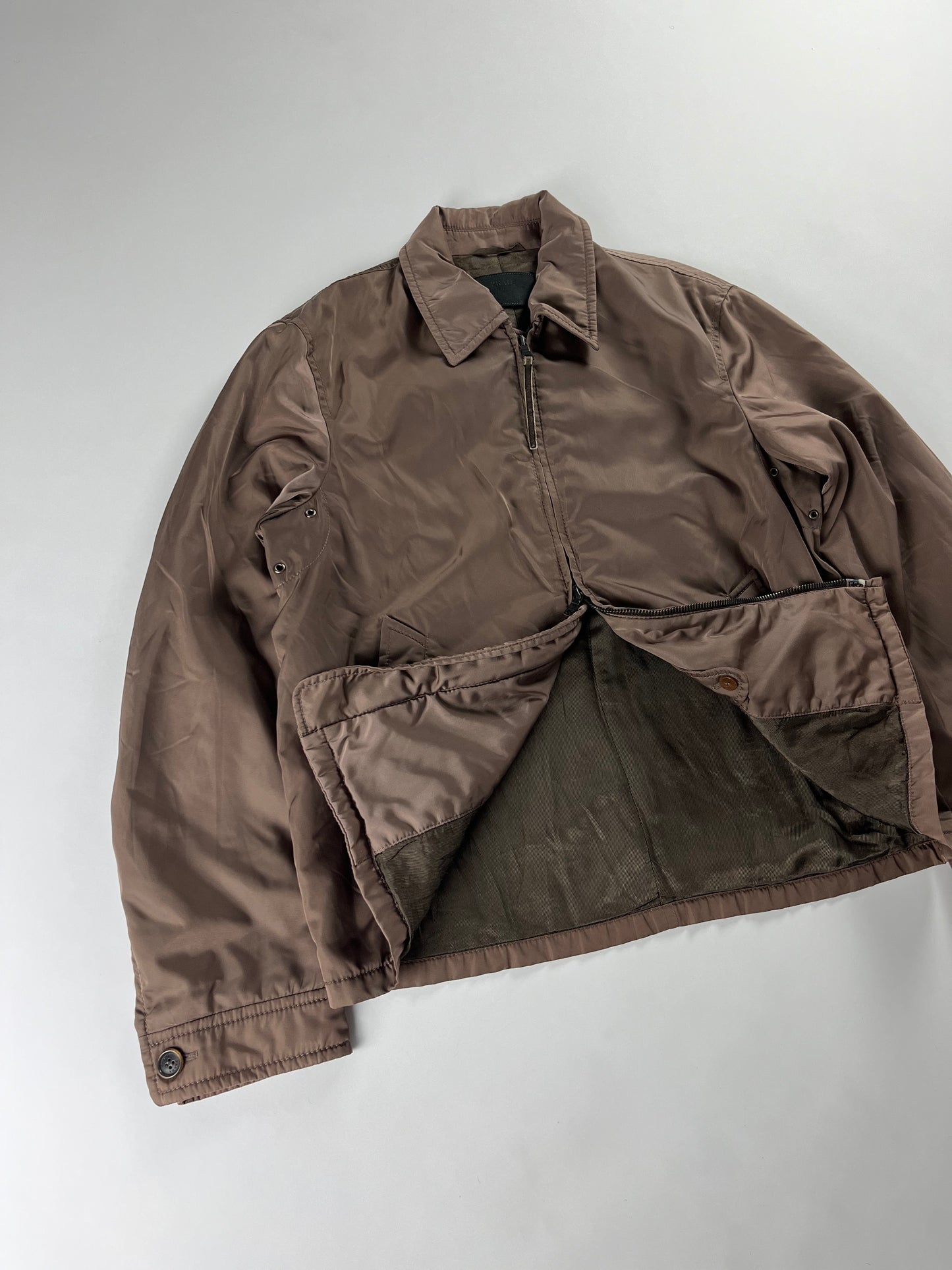 Prada Brown Nylon Double Zipper Trucker Jacket 2000s - L