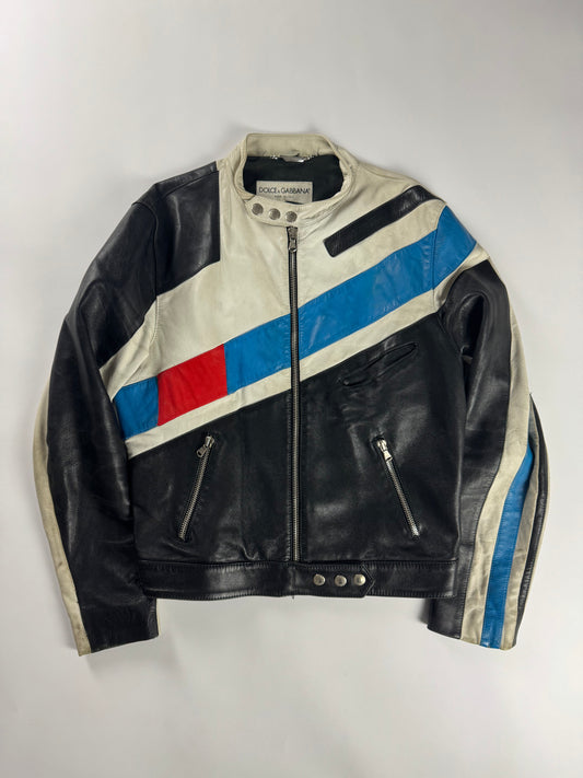 Dolce & Gabbana Leather Blue Motorcycle Biker Jacket SS 2001 - M