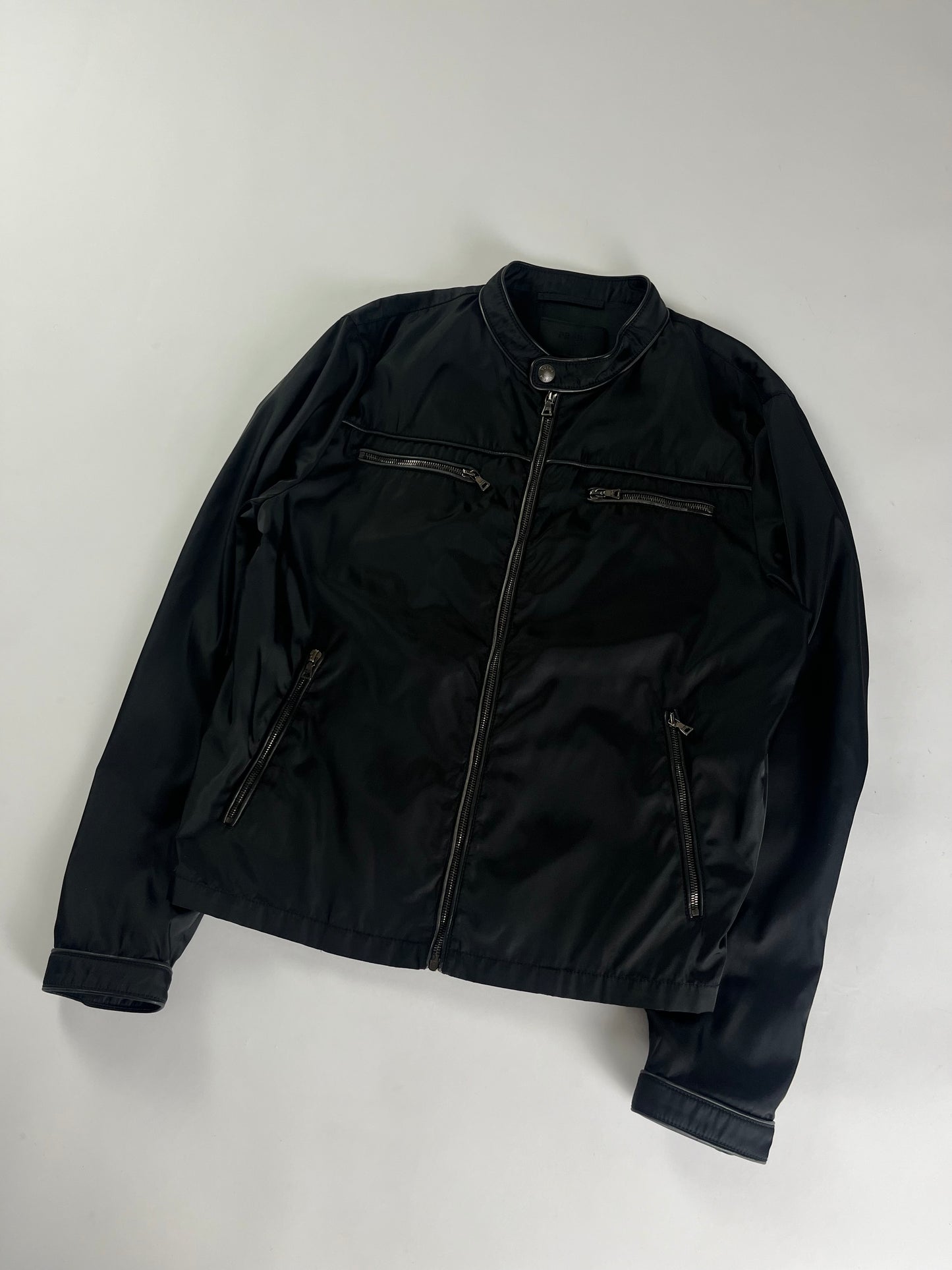 Prada Leather Trim Nylon Zipped Moto Jacket SS 2009 - L