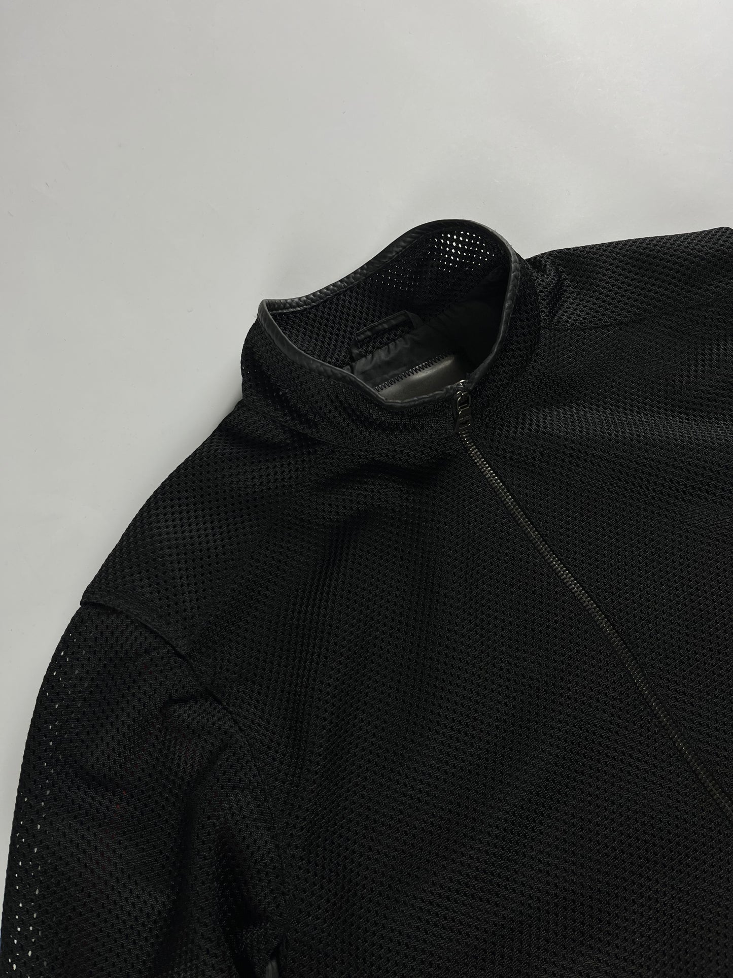 Prada Mesh Leather Patch Elbows Moto Jacket SS 2000 - M