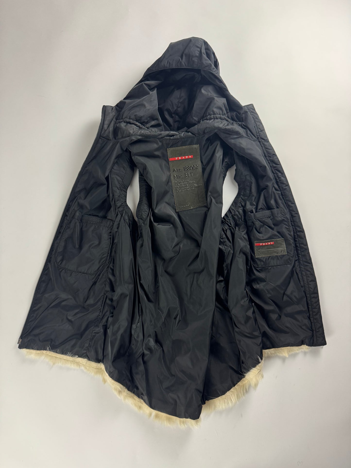 Prada Linea Rossa Kid Fur Hooded Sleeveless Jacket FW 1999 - S
