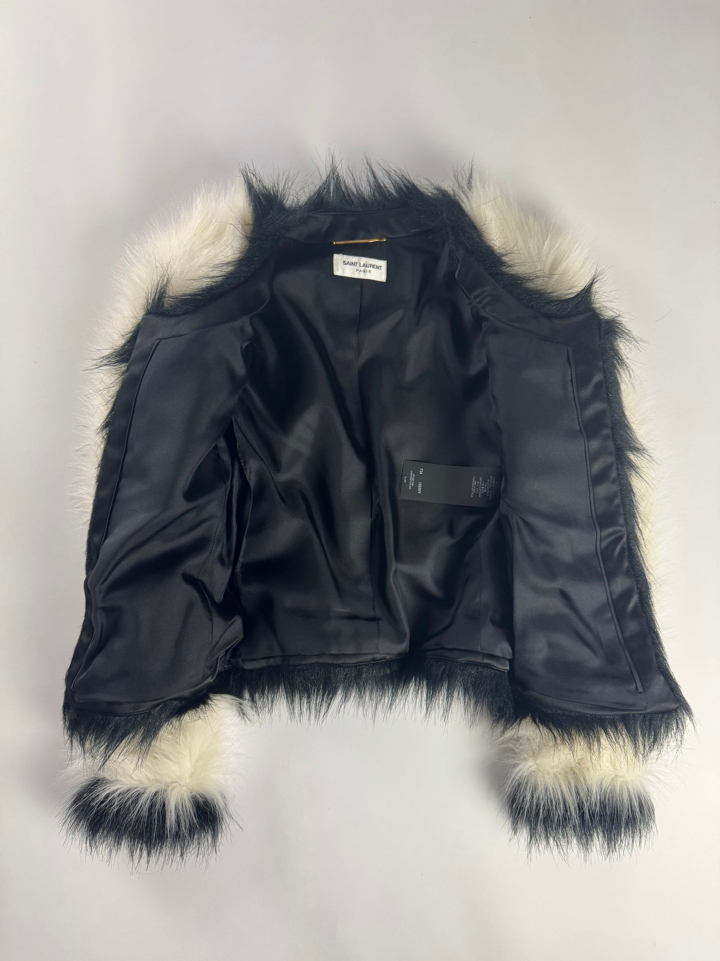 Saint Laurent Monochrome Cream Black Faux Fur Cropped Jacket FW 2021 - XS