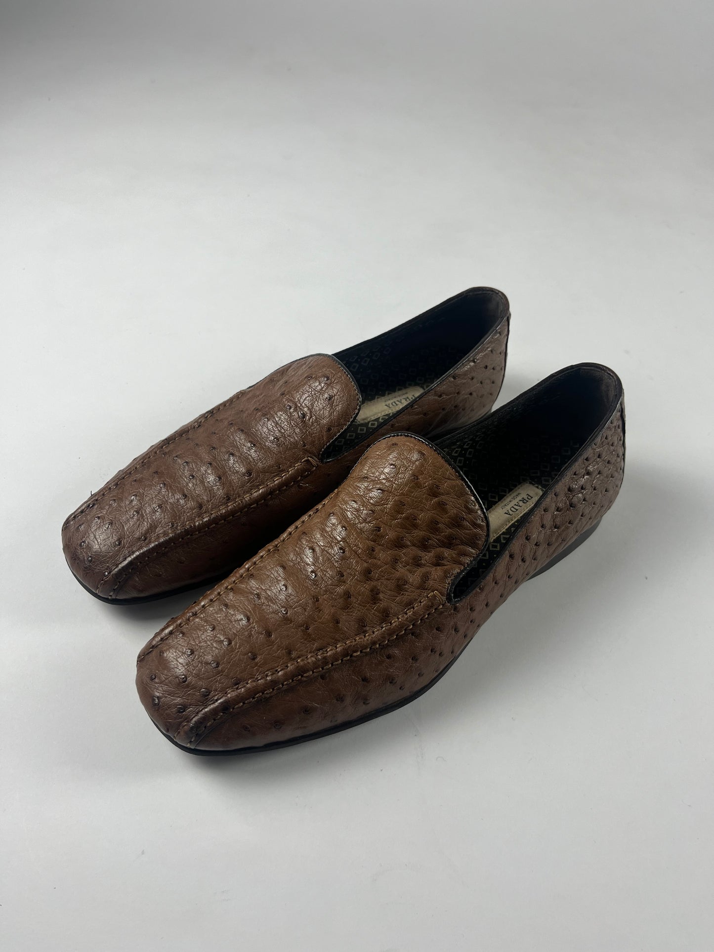Prada Exotic Ostrich Brown Leather Loafers SS 2005 - 6 IT/41 EU