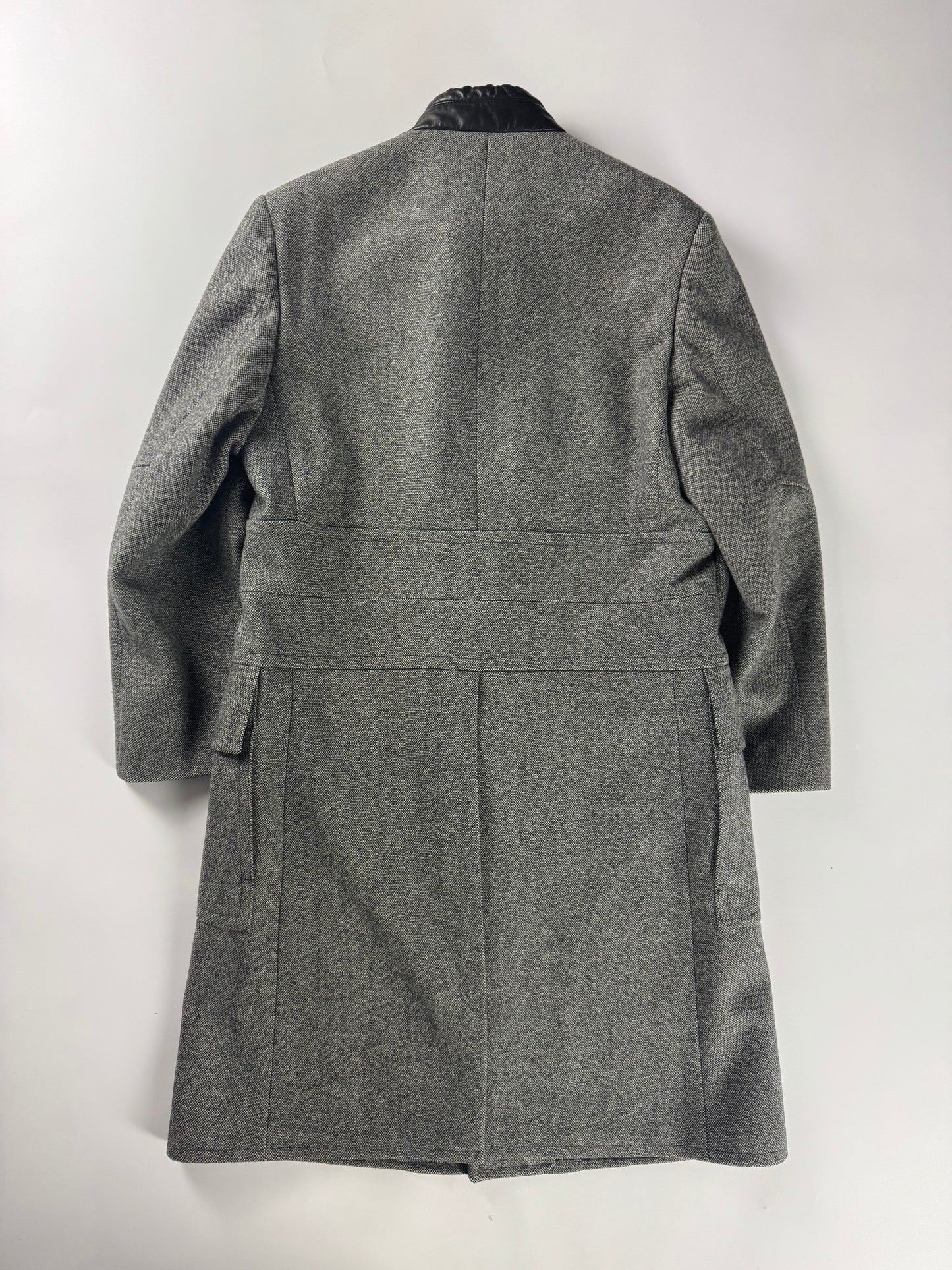 Gucci Grey Wool Leather Belt Collar Long Coat FW 2000 - M