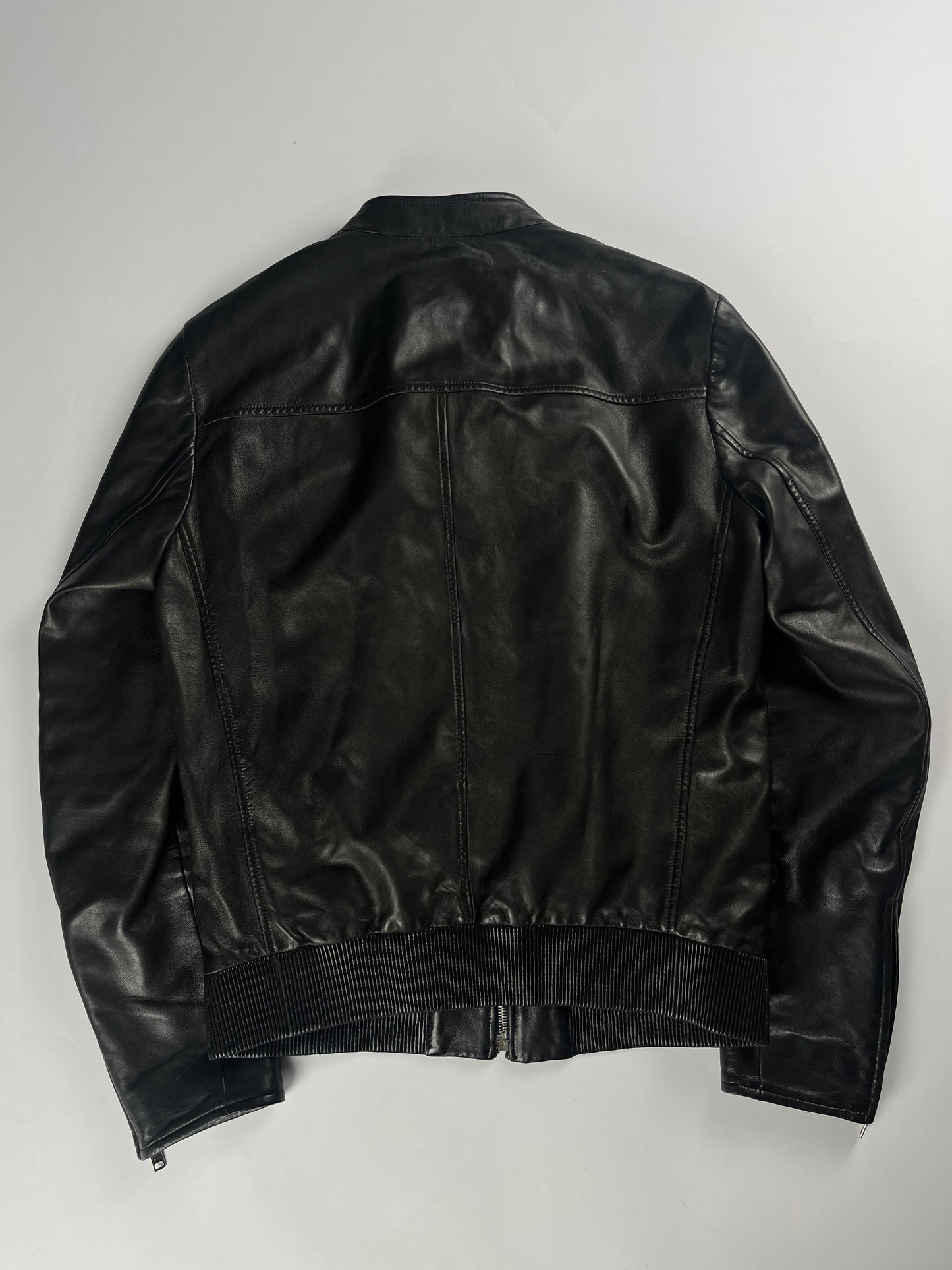 Prada Sample Shadow Black Textured Soft Leather Moto Jacket SS 2014 - M