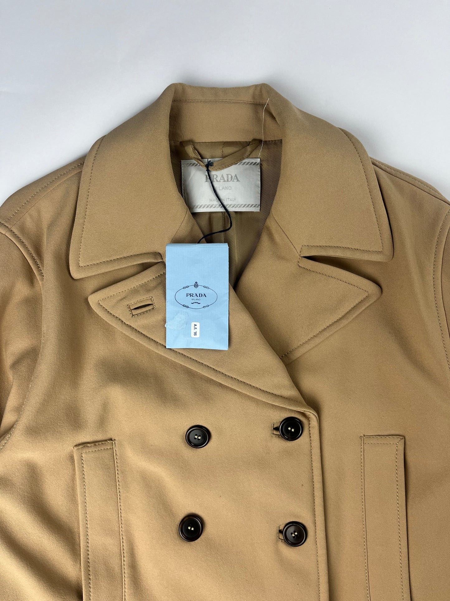 Prada Camel Double Breasted Officer Overcoat FW 1995 - L