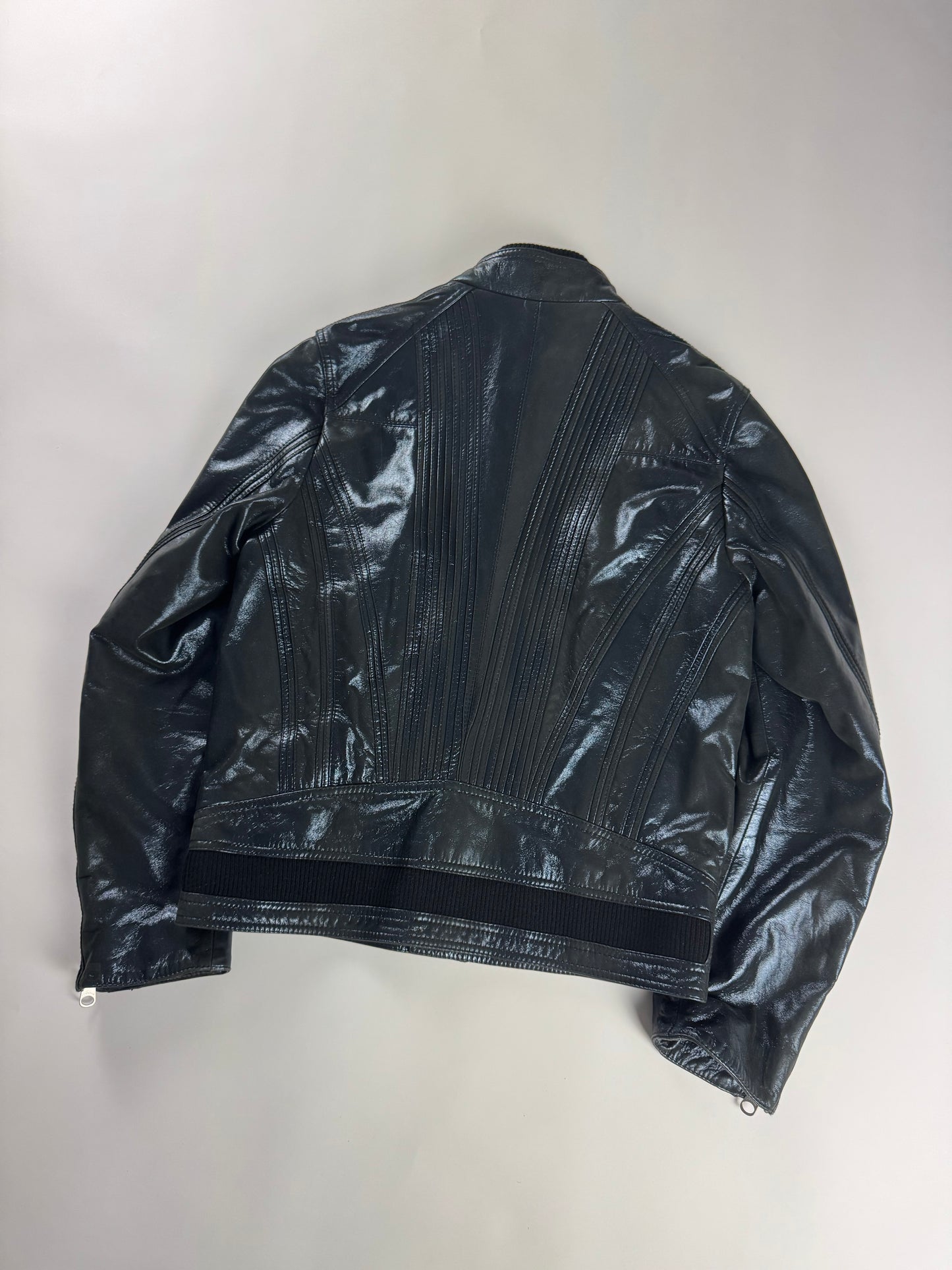 Dior Homme "Lumière Du Nord" Lamé Blue Vampiric Bright Leather Biker Jacket FW 2008 - L