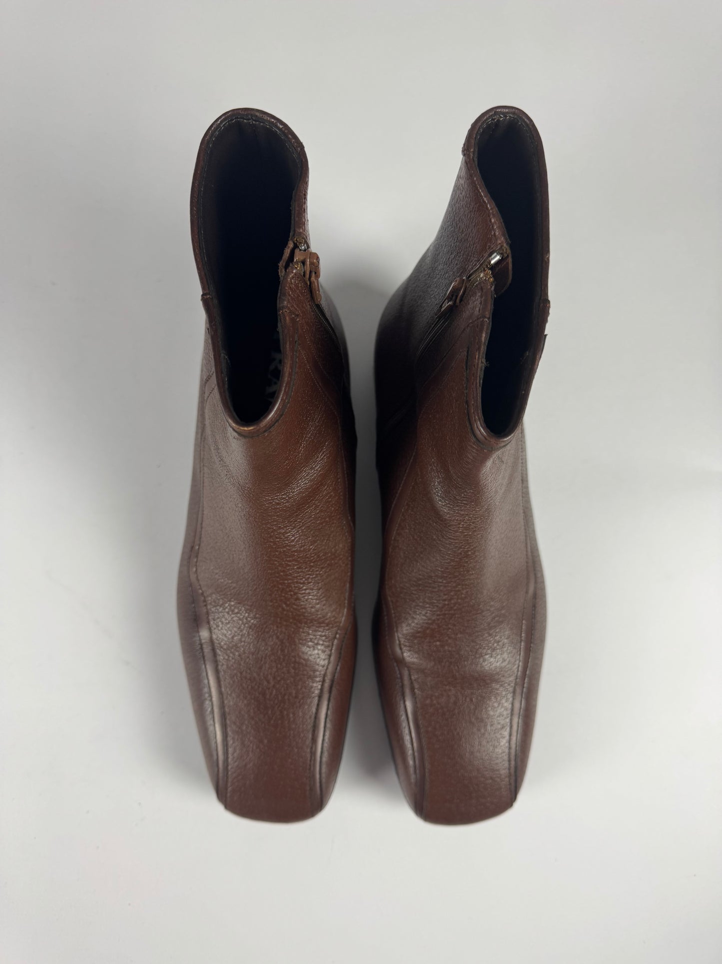 Prada Brown Square Toe Leather Boots FW 2000 - 41 EU