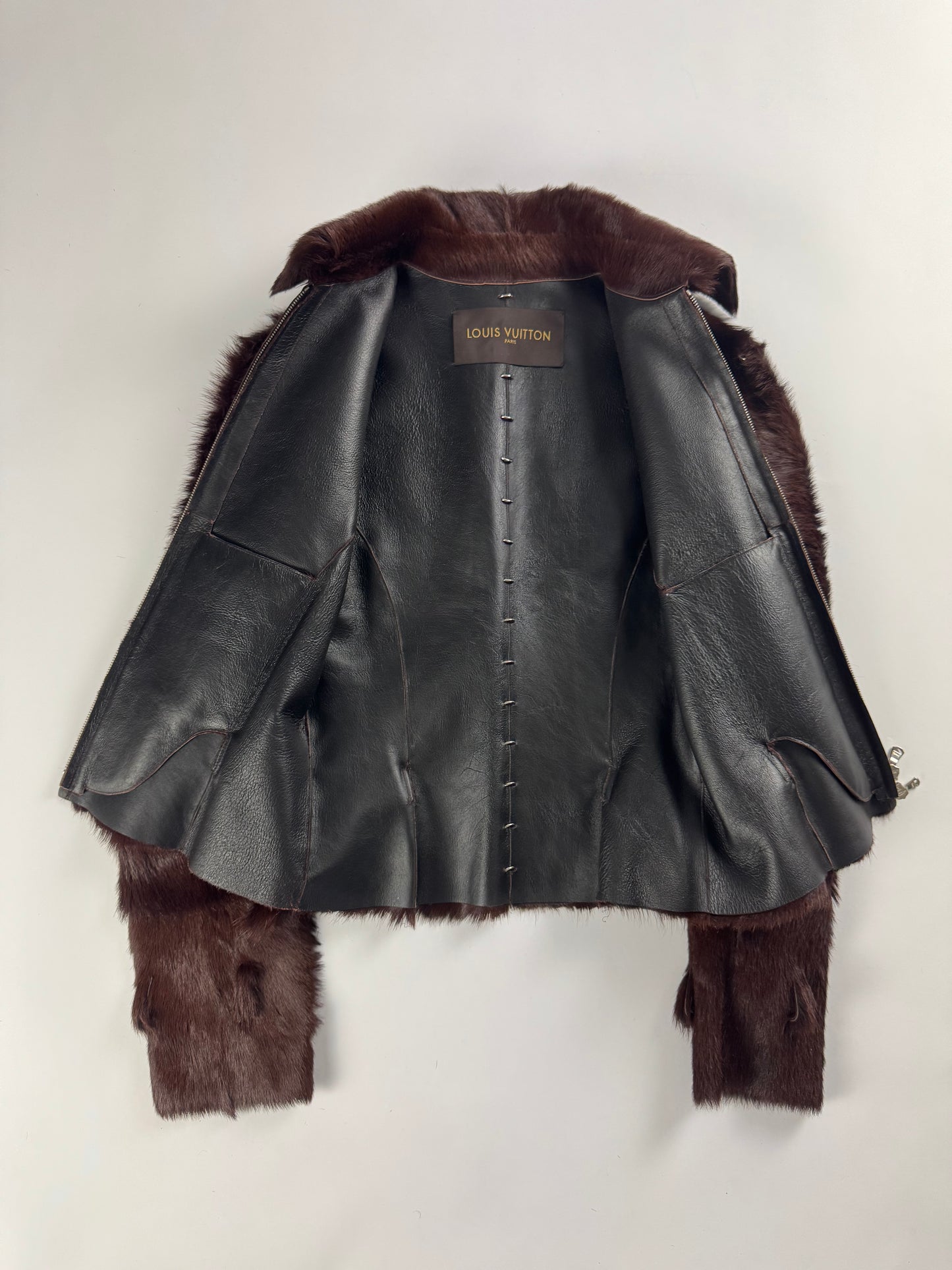 Louis Vuitton Sample Artisanal Fur Suture Spine Line Double Waist Belt Jacket - XS