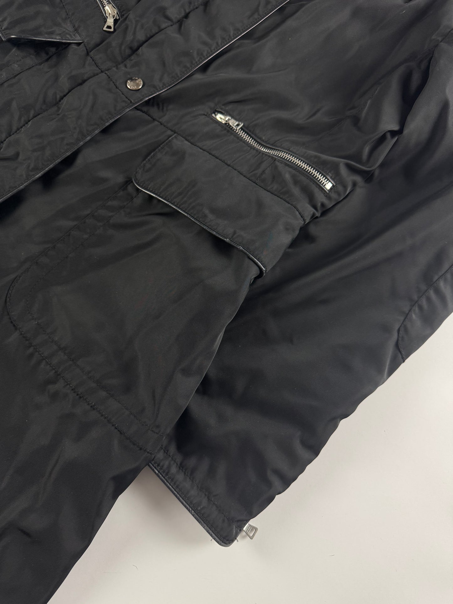 Prada Fur Collar Double Zip Nylon Long Coat 2000s - S