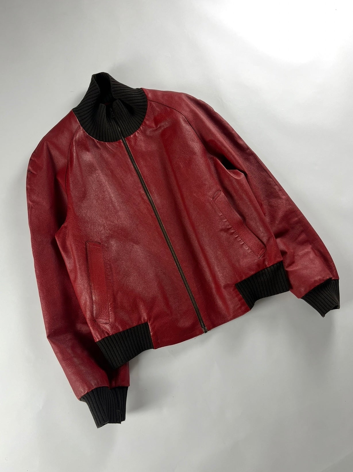 Prada Premium Red Leather Bomber Jacket FW 2000 - M