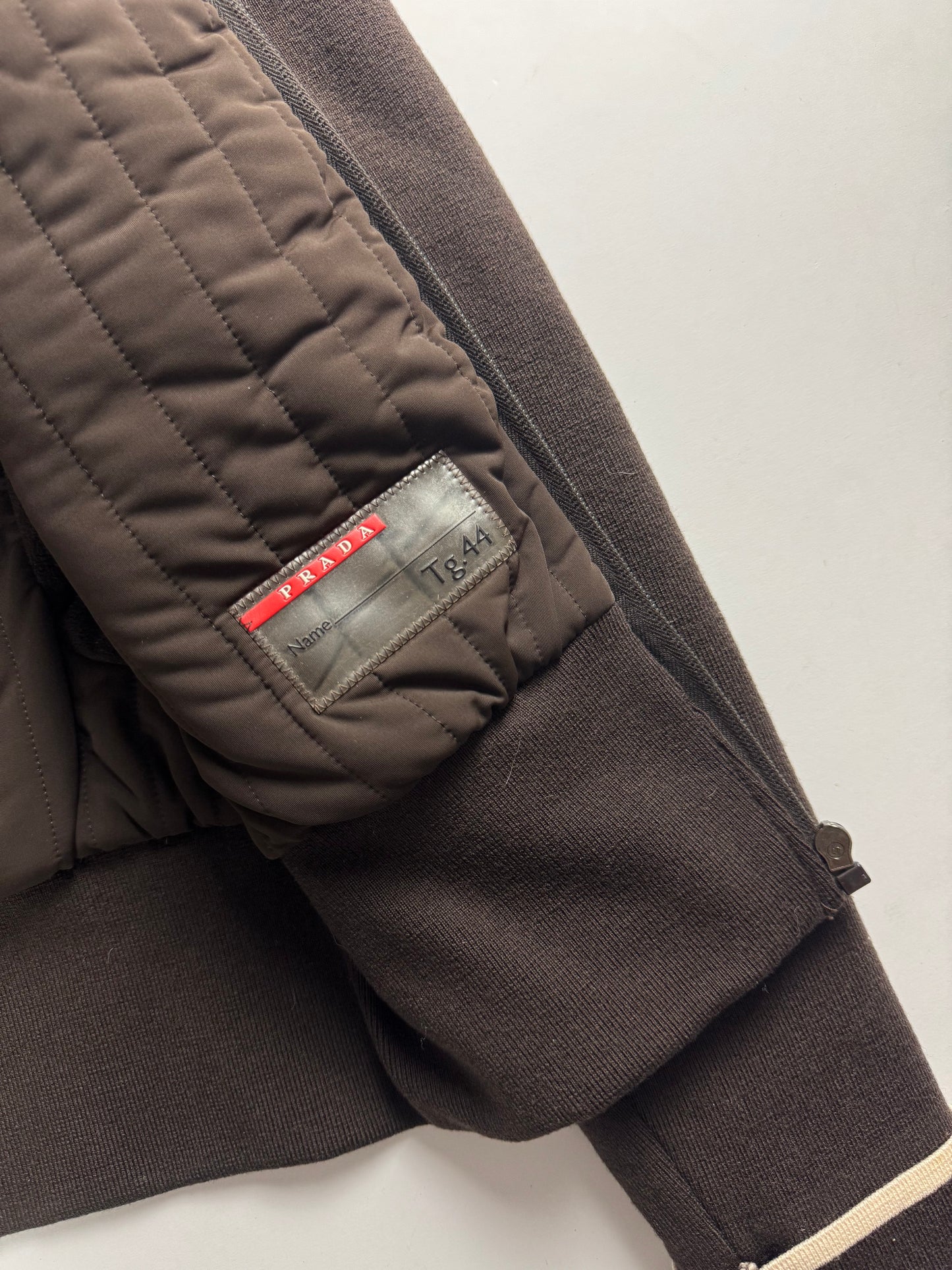 Prada Wool Hybrid Red Leather Patch Turtleneck Jacket SS 2000 - S