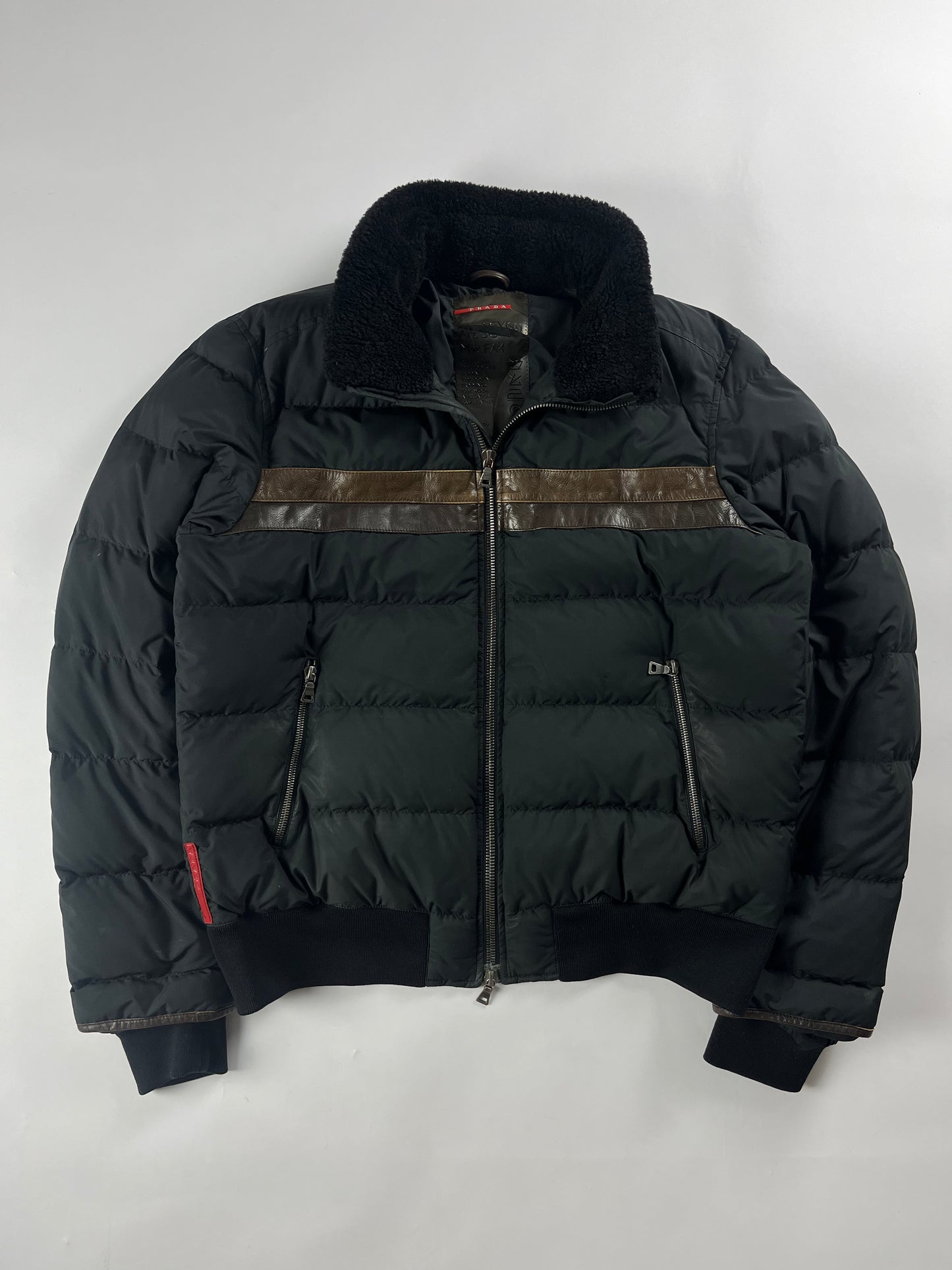 Prada Linea Rossa Patched Leather Puffer Jacket 2000s - L