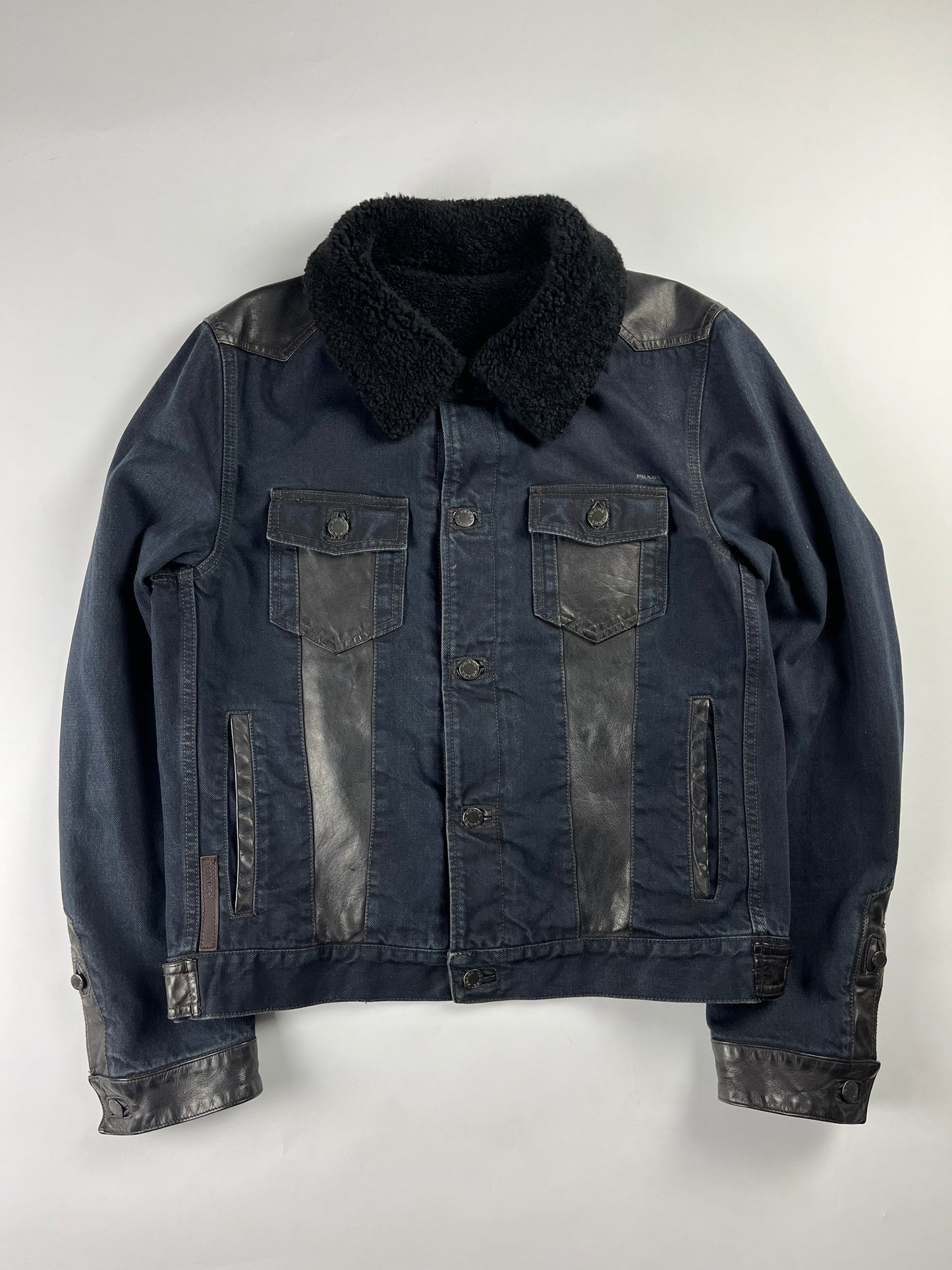 Prada Denim Leather Sheep Fur Trucker Jacket FW 2006 - L