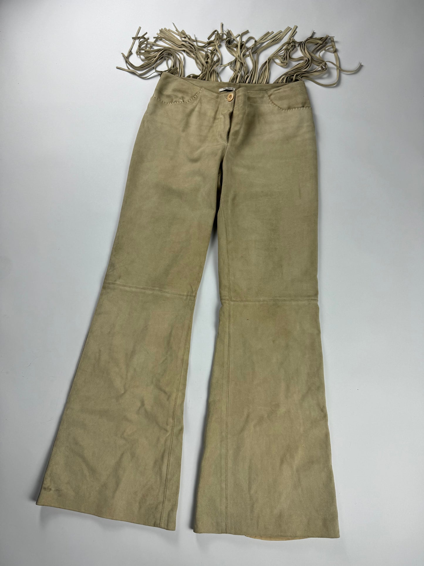 Miu Miu Suede Leather Cowboy Bootcut Pants 2000s - XS