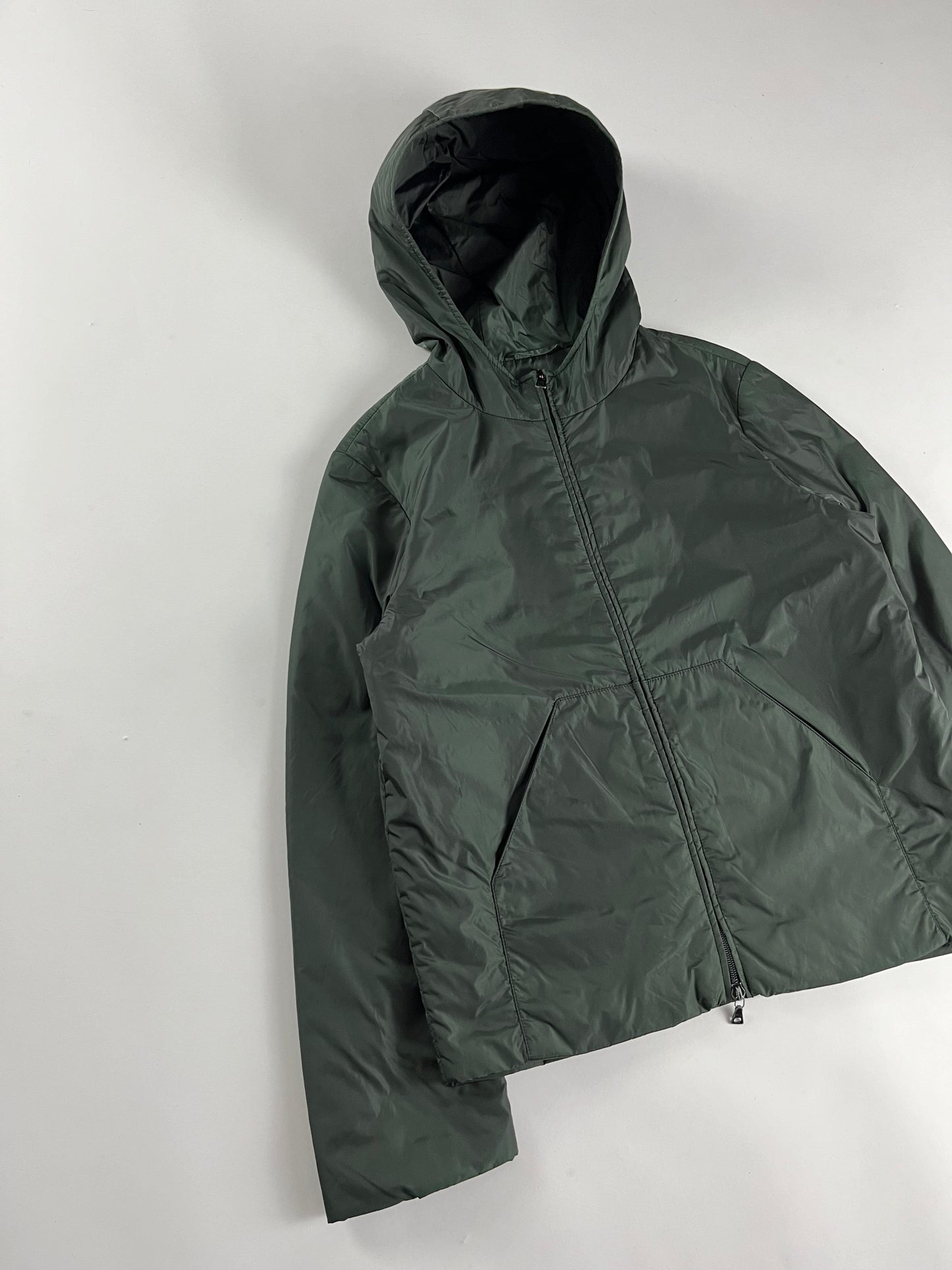Prada Green Lantern Nylon Double Zip Hooded Jacket 1990s - S