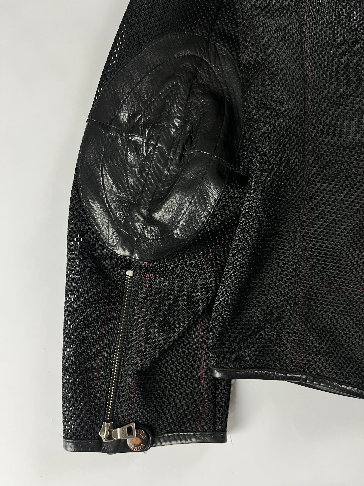 Prada Mesh Leather Patch Elbows Moto Jacket SS 2000 - M