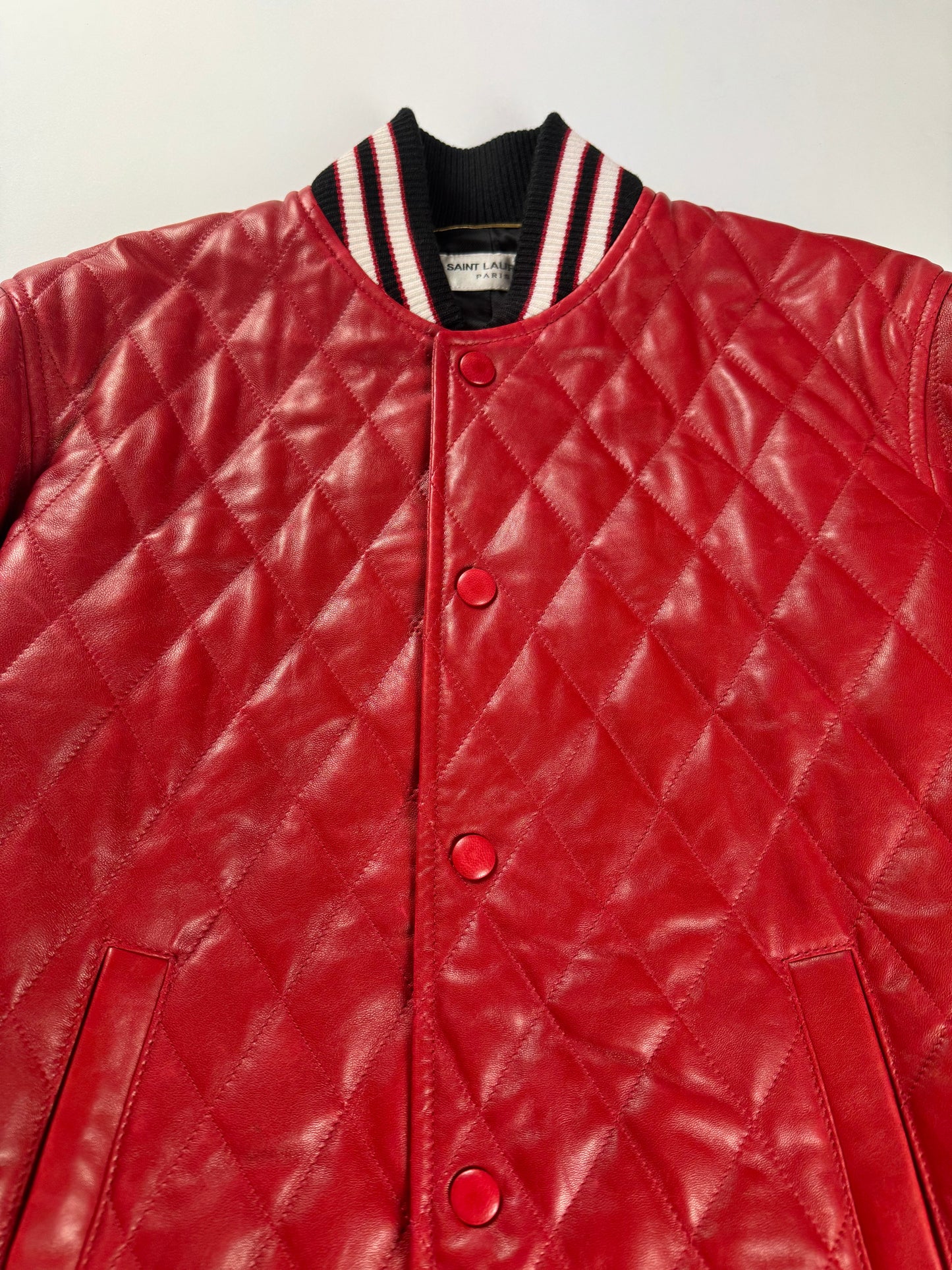 Saint Laurent Sample Quilted Baroque Damier Varsity Bomber Jacket SS 2018 - S